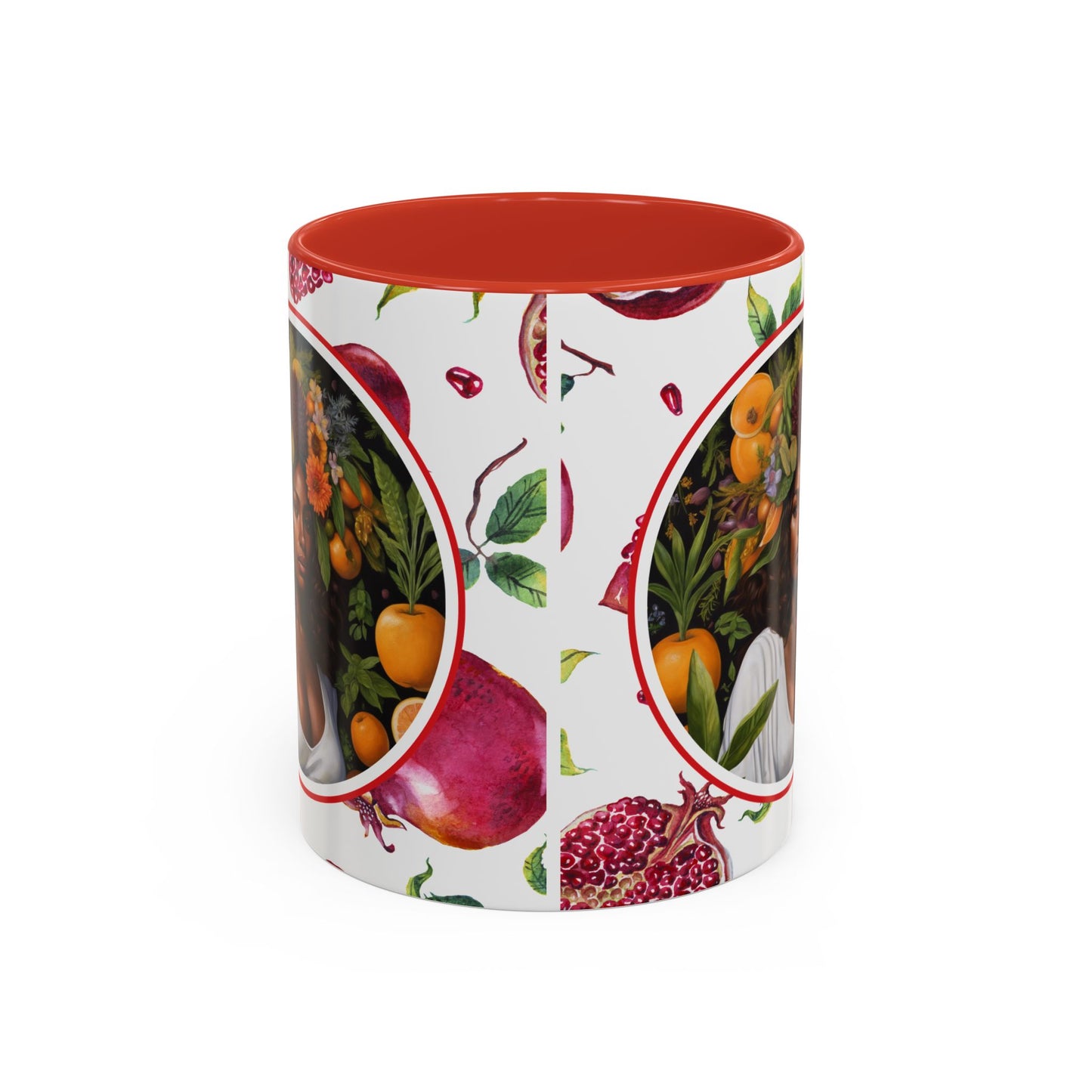 Organically Me Red and White Regina Pomegranate Plant Garden Vegan Ceramic Plant Mug with Black woman (11oz) 8 Color Combos