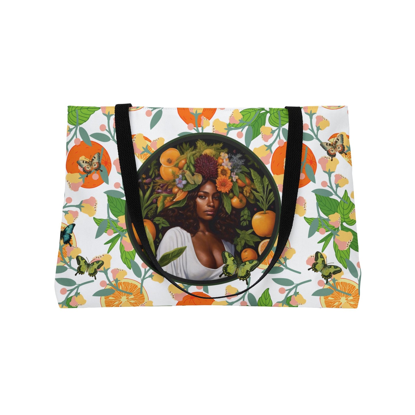 Organically Me Pink & Green Plant Garden-themed Weekender Tote Bag, workout bag, yoga bag with Black Women