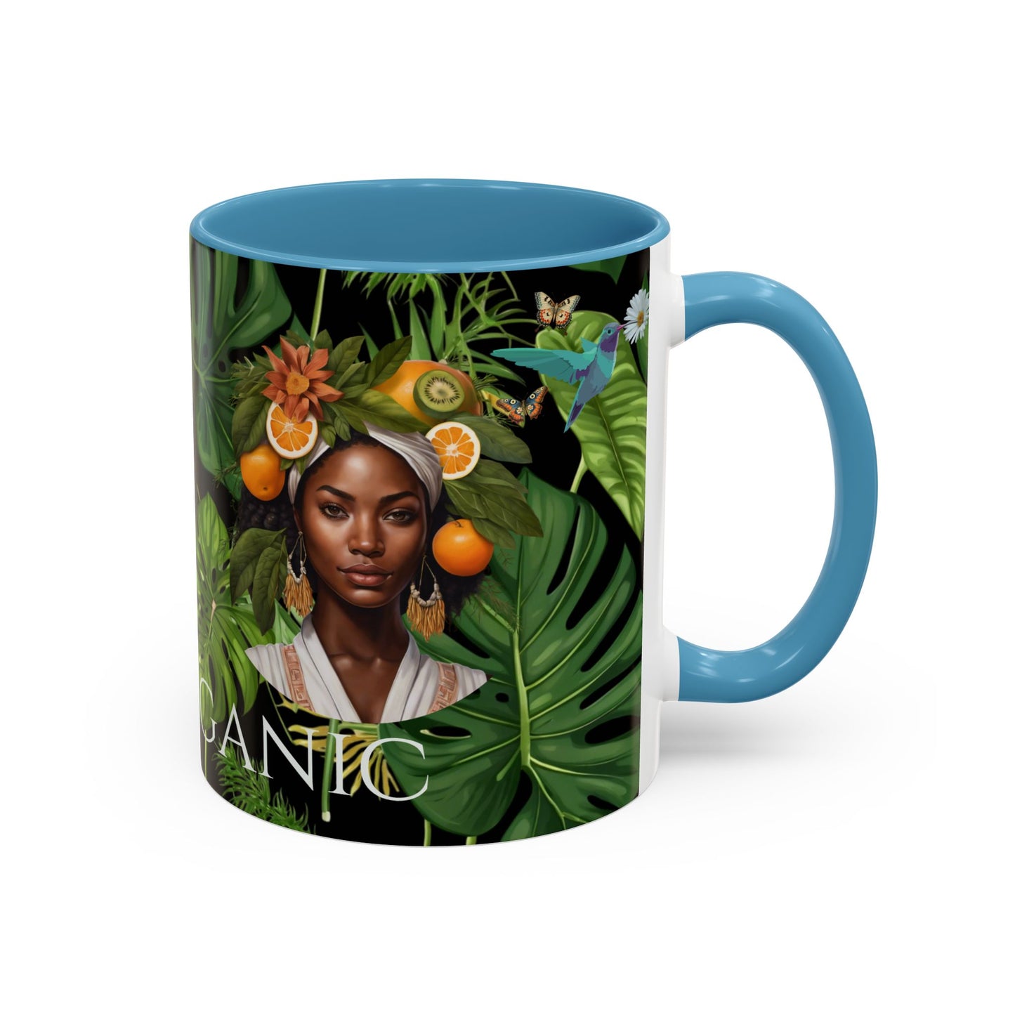 100% Organic Black Jungle Plant Garden Vegan Ceramic Plant Mug with (11oz) 8 Color Combos Double-Side Design