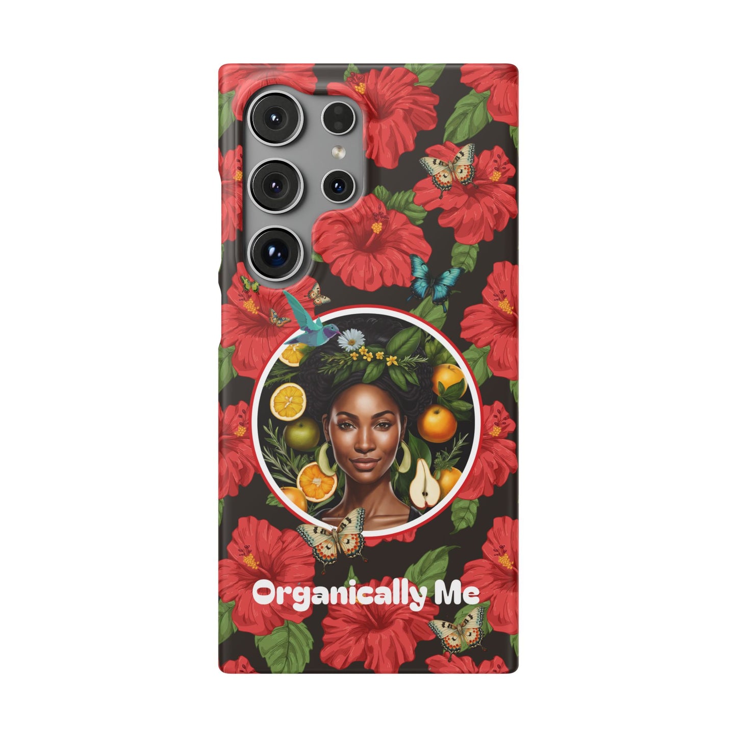 Organically Me Red and White Hibiscus Plant Garden Snap Phone Case with Black Woman, for iPhone and Android