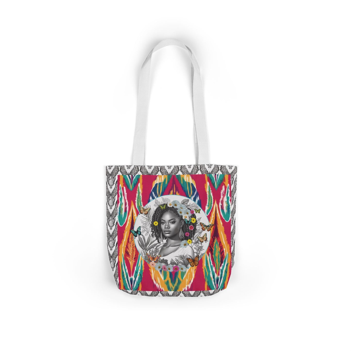 100% Me Ikat Laney Locs Garden-themed 13" tote bag, purse, workout bag, yoga bag with Black Women