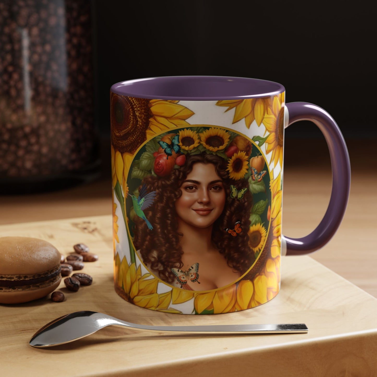 Organically Me B Sunflower Plant Garden Vegan Ceramic Plant Mug with Black woman (11oz) 8 Color Combos