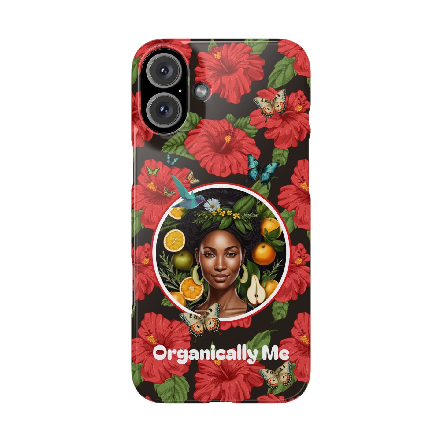 Organically Me Red and White Hibiscus Plant Garden Snap Phone Case with Black Woman, for iPhone and Android