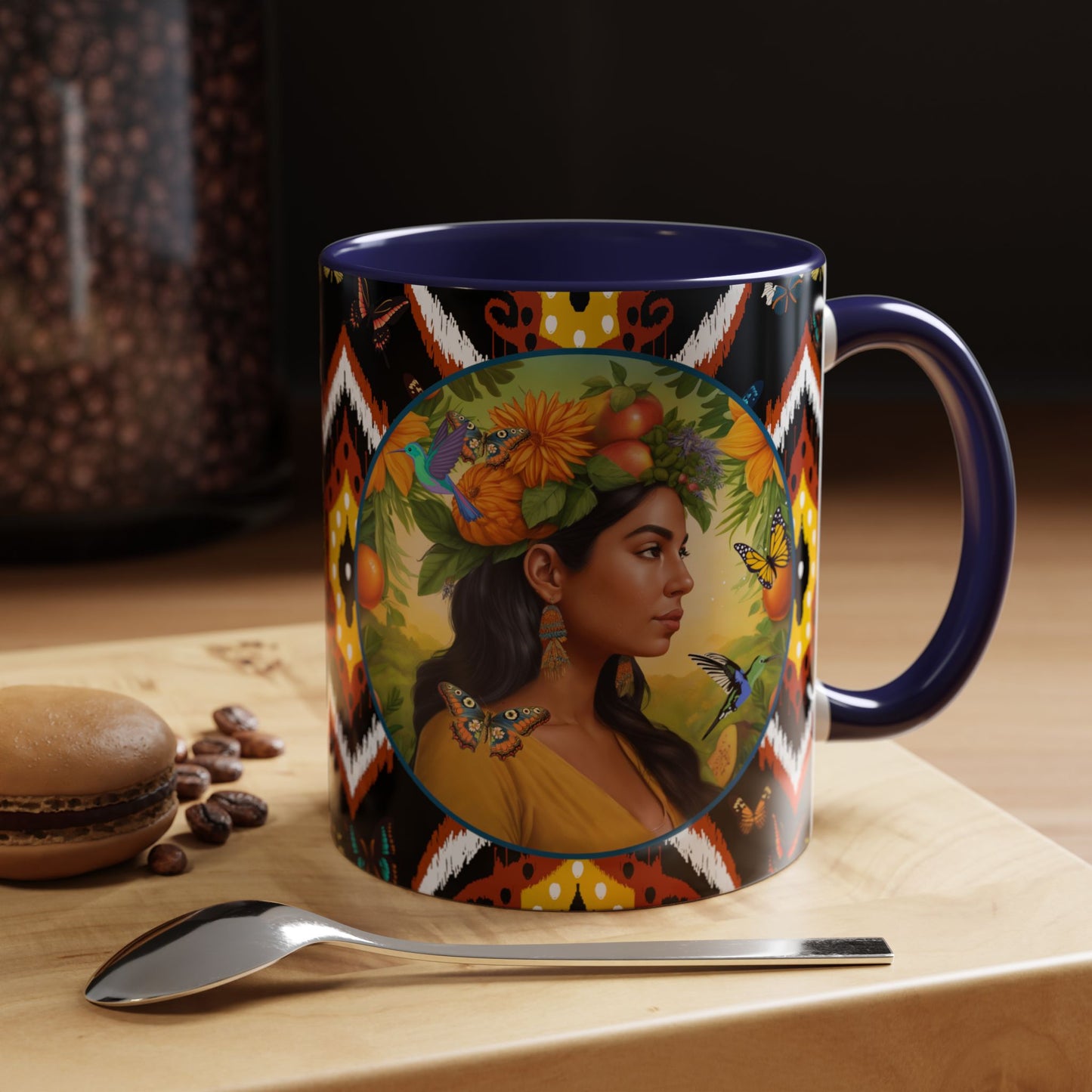 Organically Me A Tribal Butterfly Plant Garden Vegan Ceramic Plant Mug with Black woman (11oz) 8 Color Combos
