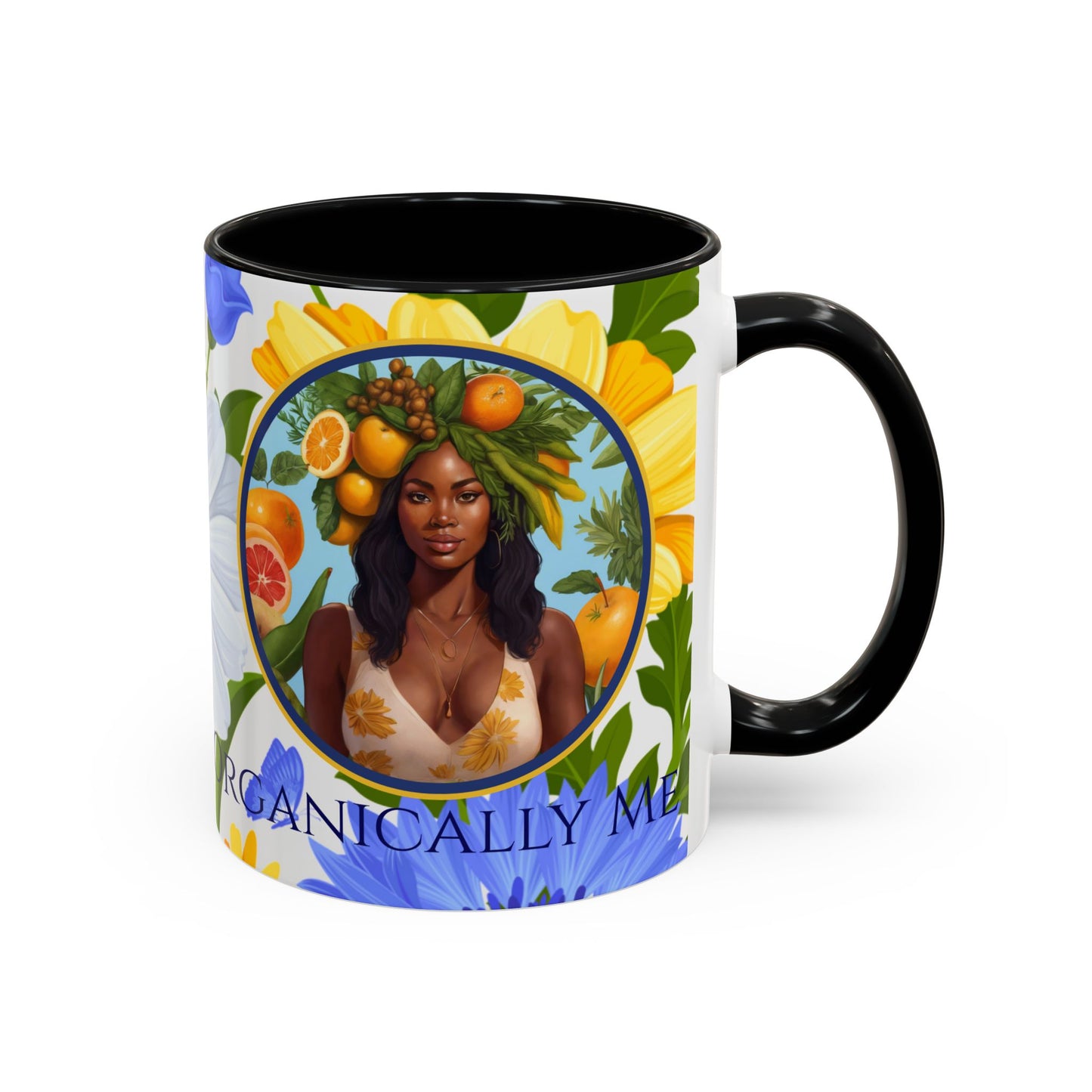 Organically Me Blue & Yellow Daisy Joyce Plant Garden Vegan Ceramic Plant Mug with Black woman (11oz) 8 Color Combos