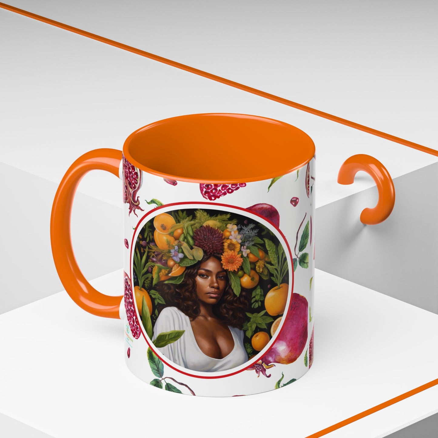 Organically Me Red and White Regina Pomegranate Plant Garden Vegan Ceramic Plant Mug with Black woman (11oz) 8 Color Combos