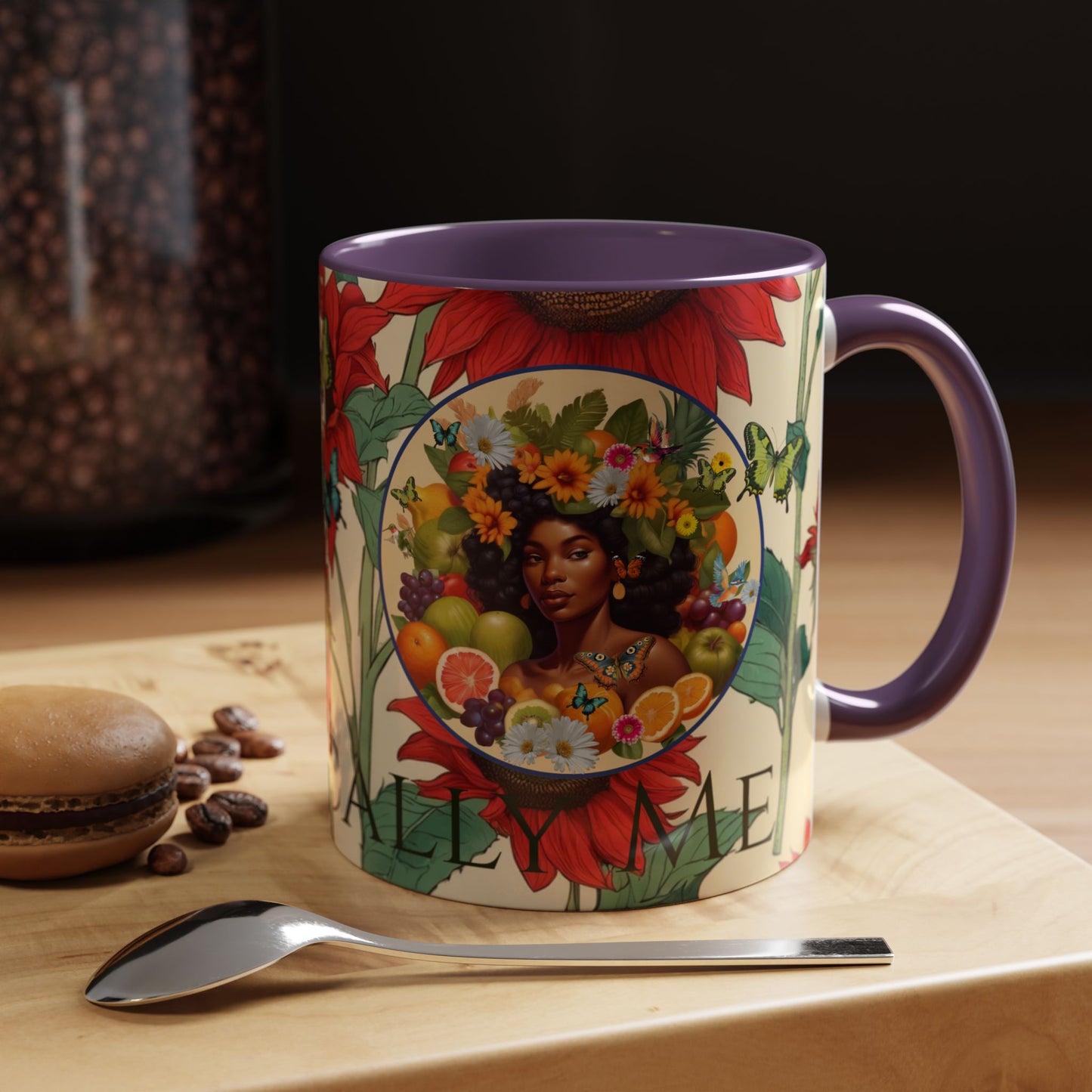 Organically Me Sunflower Red Plant Garden Vegan Ceramic Plant Mug with Black woman (11oz) 8 Color Combos