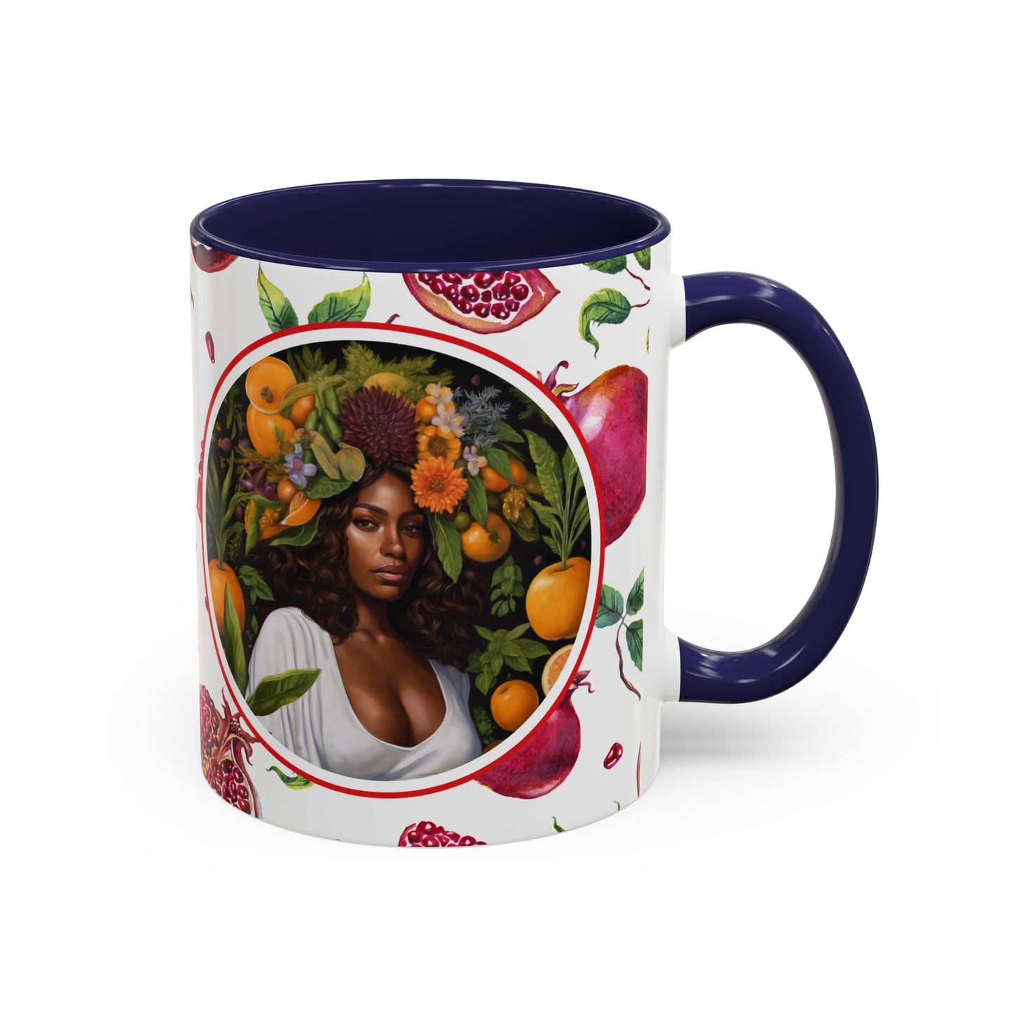 Organically Me Red and White Regina Pomegranate Plant Garden Vegan Ceramic Plant Mug with Black woman (11oz) 8 Color Combos