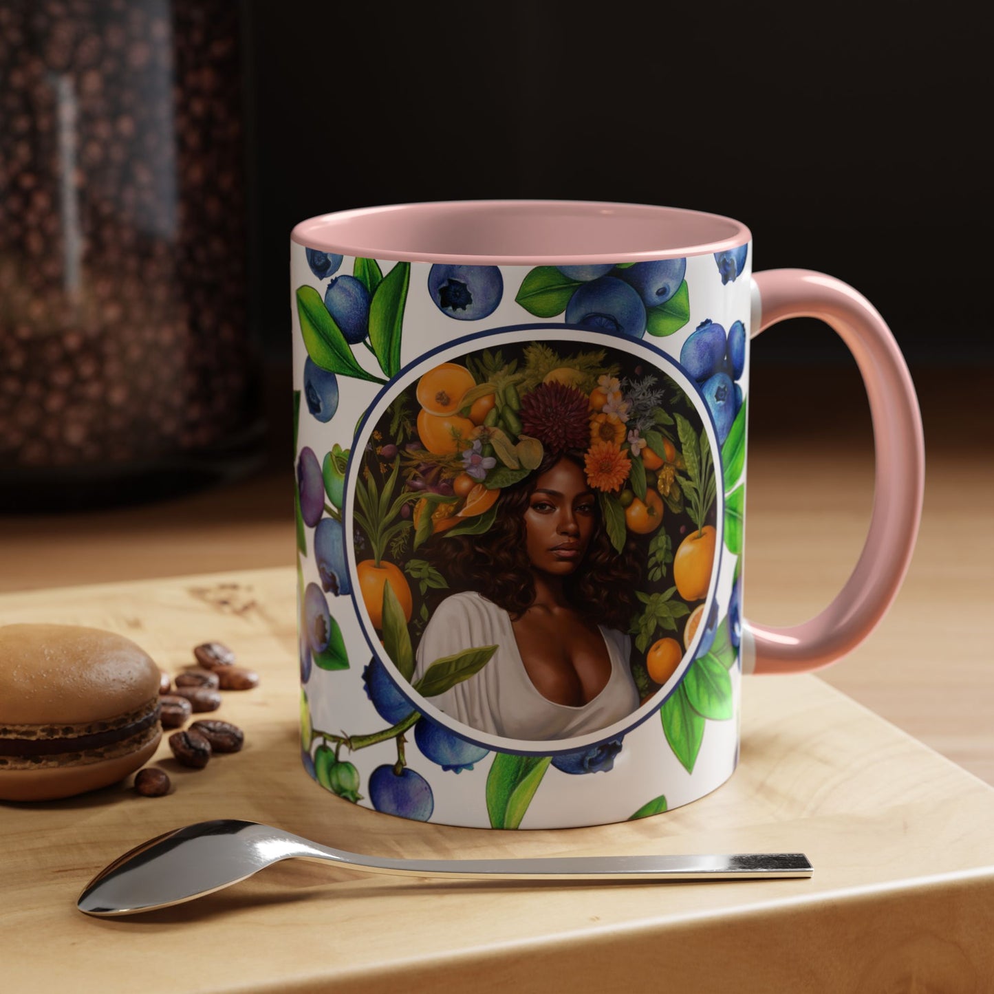 Organically Me Blueberry Plant Garden Vegan Ceramic Plant Mug with Black woman (11oz) 8 Color Combos