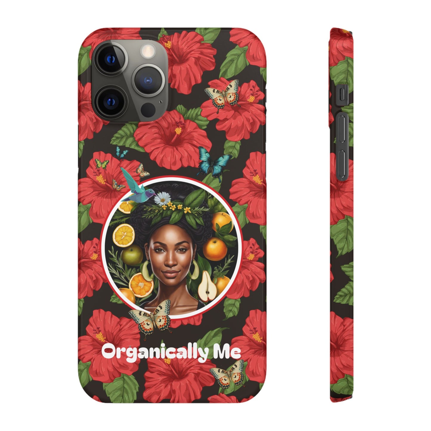 Organically Me Red and White Hibiscus Plant Garden Snap Phone Case with Black Woman, for iPhone and Android