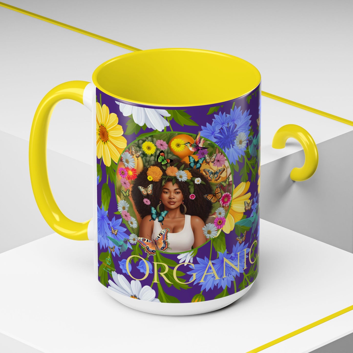 100% Organic Blue Gwen Plant Garden Vegan Ceramic Plant Mug with (11 or 15 oz) 8 Color Combos