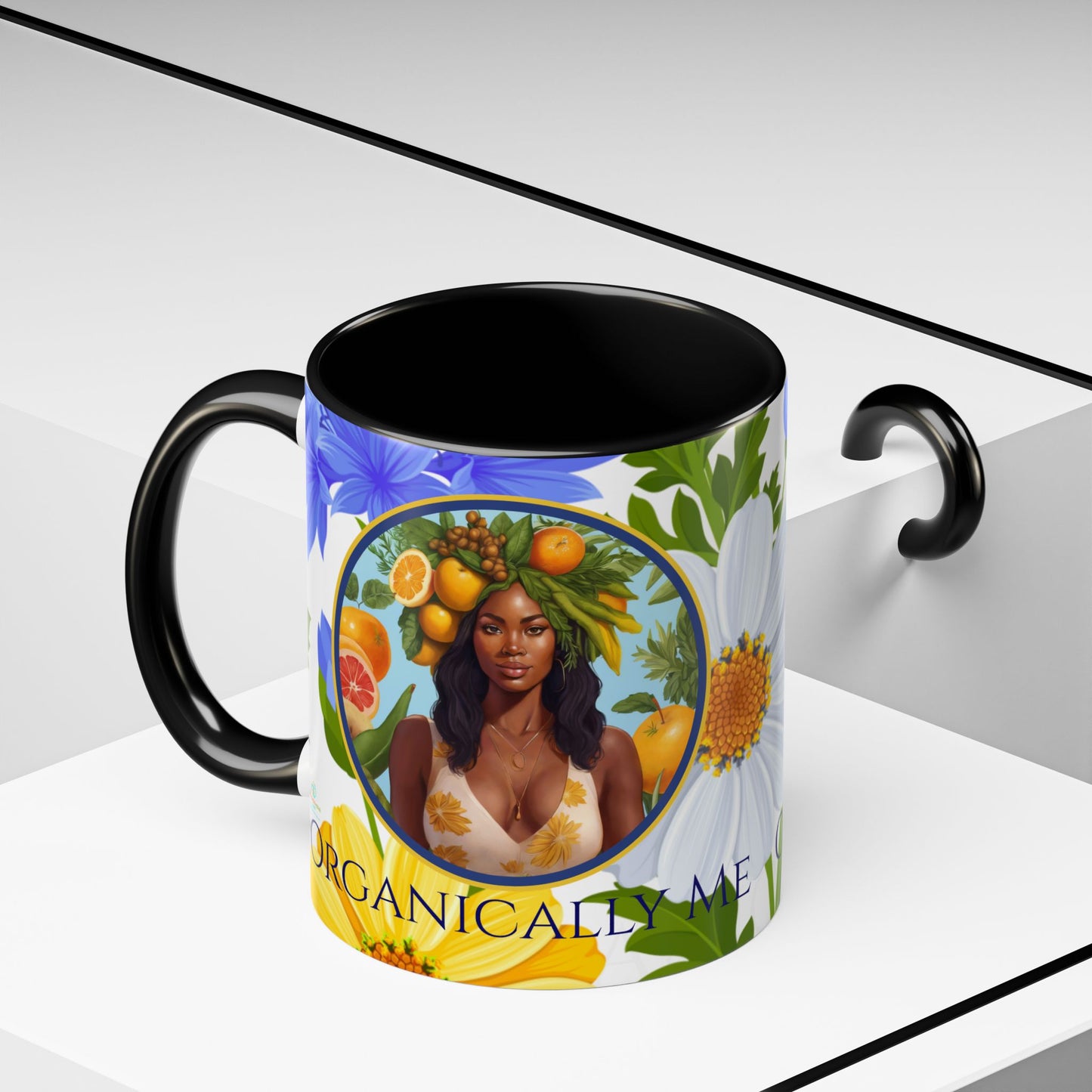 Organically Me Blue & Yellow Daisy Joyce Plant Garden Vegan Ceramic Plant Mug with Black woman (11oz) 8 Color Combos