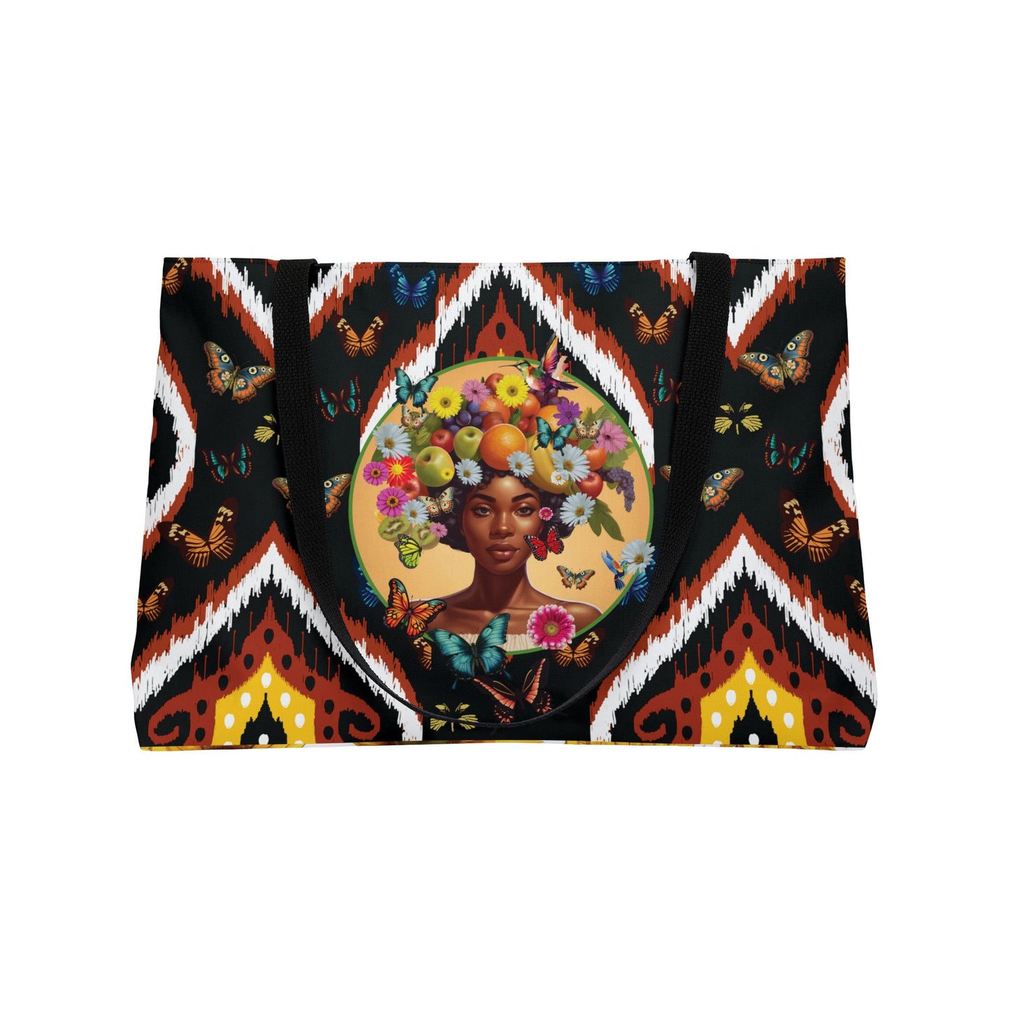 Organically Me B Tribal Butterfly Monarch Queen Karmon Garden & Plant-themed Weekender Tote Bag, workout bag, yoga bag