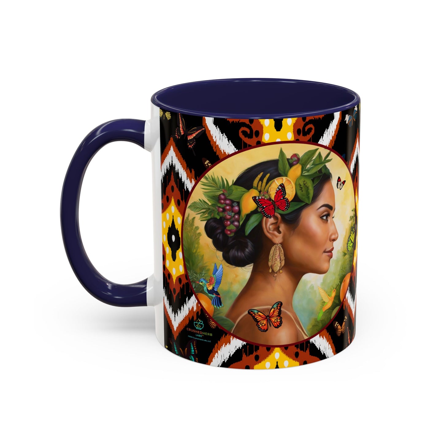 Organically Me A Tribal Butterfly Plant Garden Vegan Ceramic Plant Mug with Black woman (11oz) 8 Color Combos