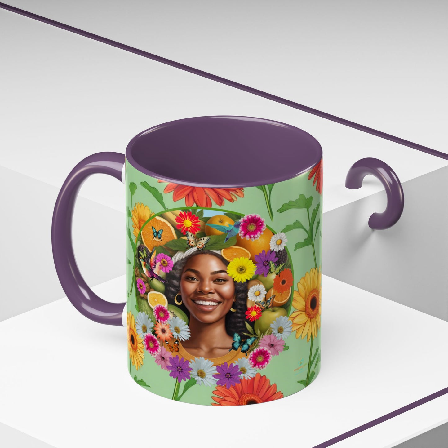 Organically Me A Joy Daisy Plant Garden Vegan Ceramic Plant Mug with Black woman (11oz) 8 Color Combos