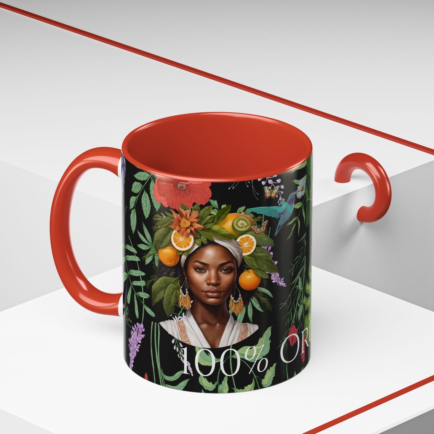 100% Organic Black Jungle Plant Garden Vegan Ceramic Plant Mug with (11oz) 8 Color Combos Double-Side Design