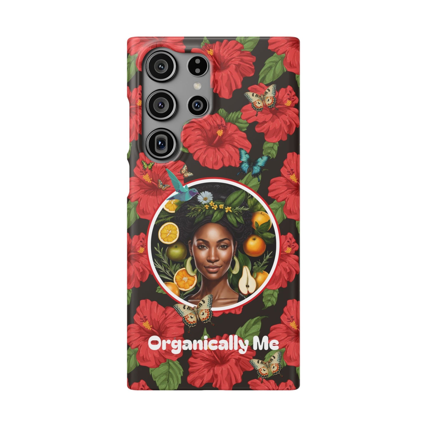 Organically Me Red and White Hibiscus Plant Garden Snap Phone Case with Black Woman, for iPhone and Android