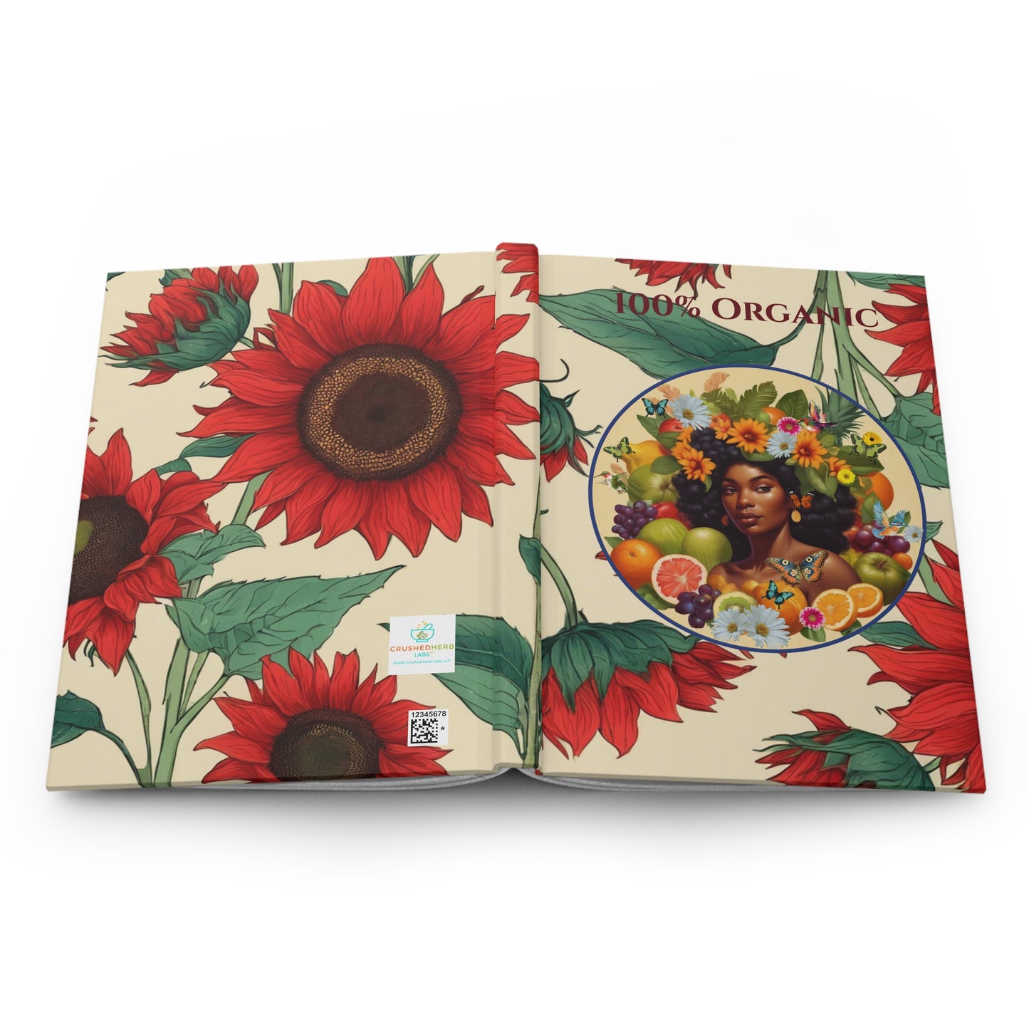 Organically Me Sunflower Red Plant, Garden & Vegan Hardcover Journal, Matte 150 pages, Black women