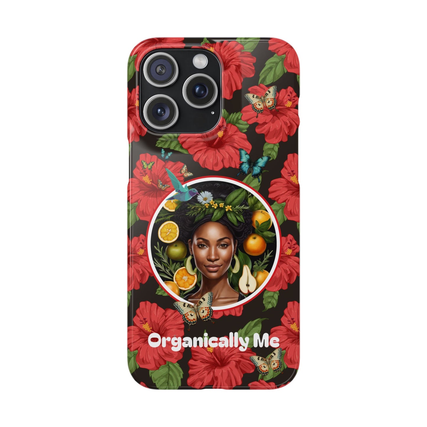 Organically Me Red and White Hibiscus Plant Garden Snap Phone Case with Black Woman, for iPhone and Android