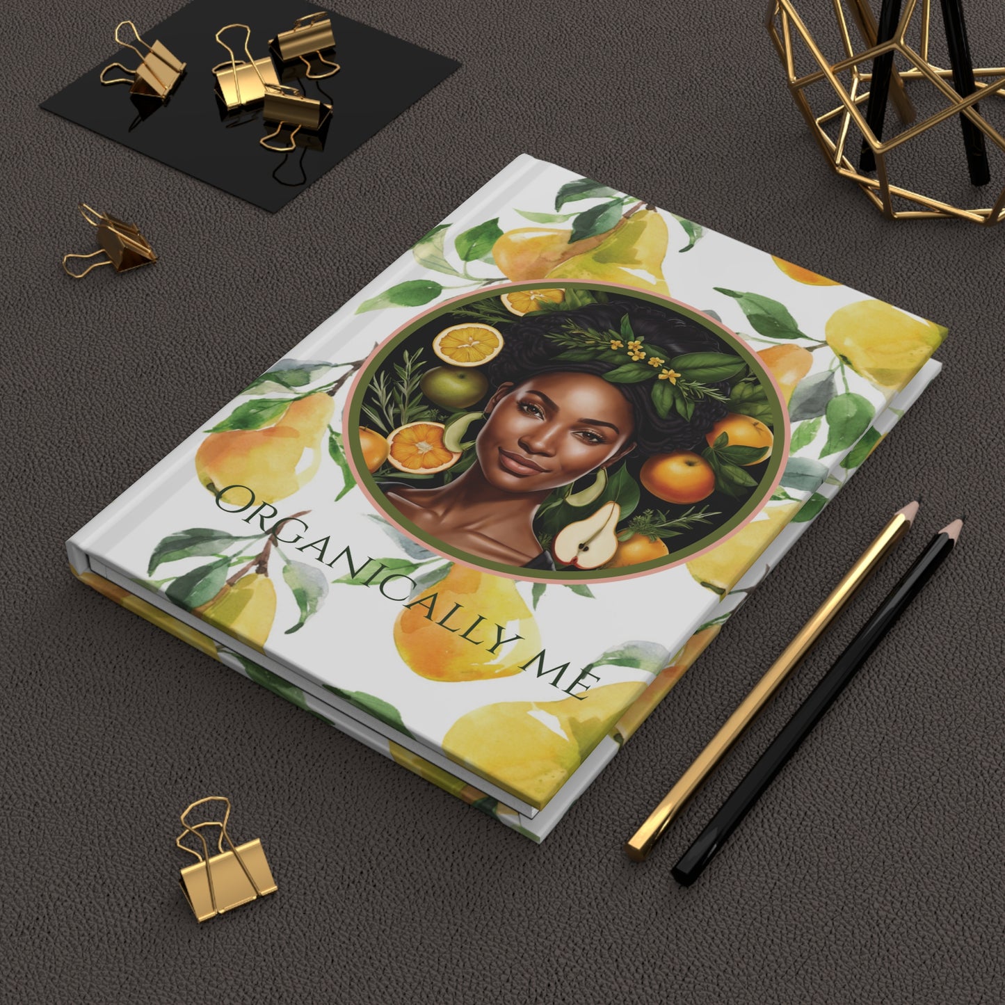 Organically Me Yellow Pear Plant, Garden & Vegan Hardcover Journal, Matte 150 pages, Black women