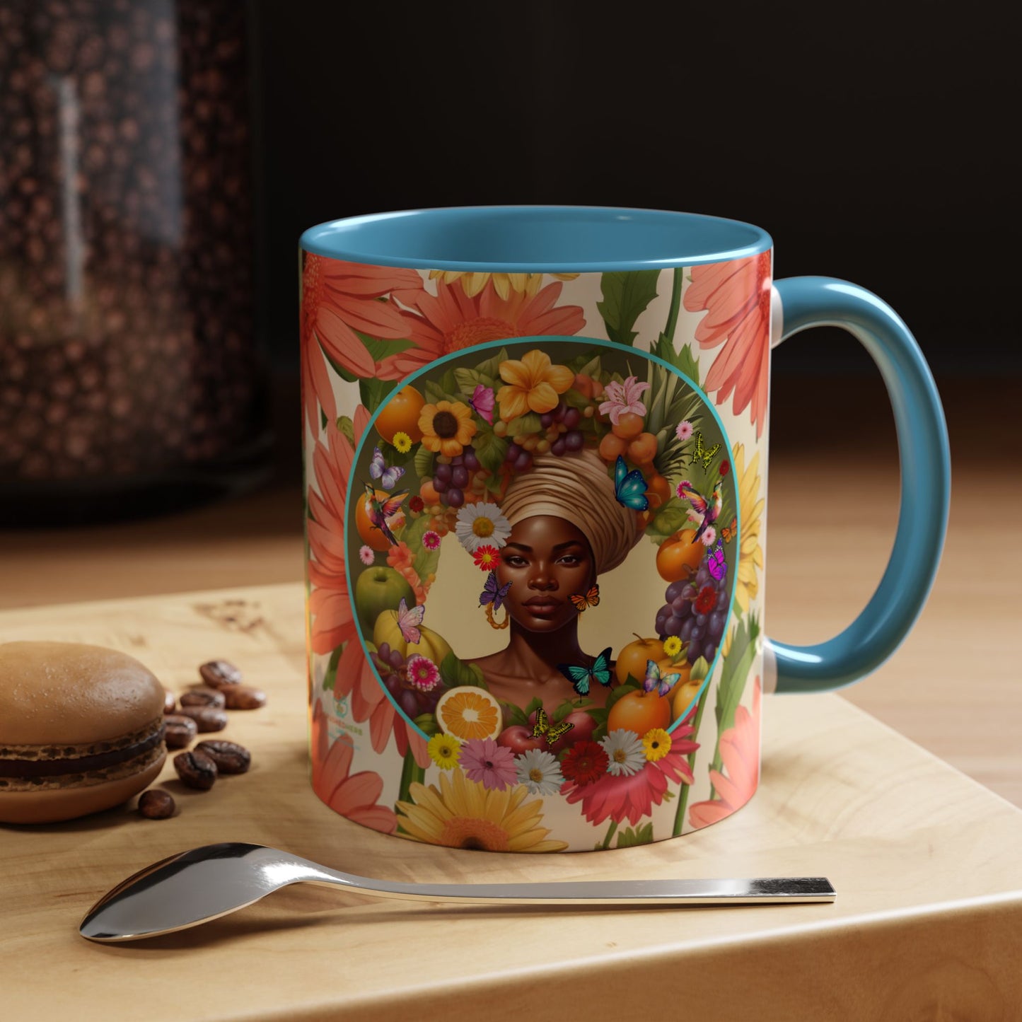 100% Organic Daisy Joy3 Plant Garden Vegan Ceramic Plant Mug, Black Woman Double Sided (11oz) 8 Color Combos