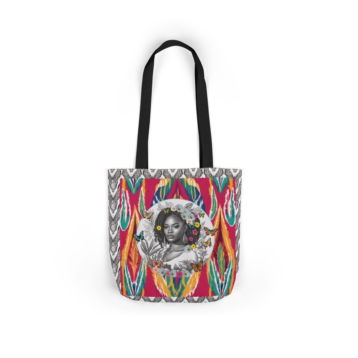 100% Me Ikat Laney Locs Garden-themed 13" tote bag, purse, workout bag, yoga bag with Black Women