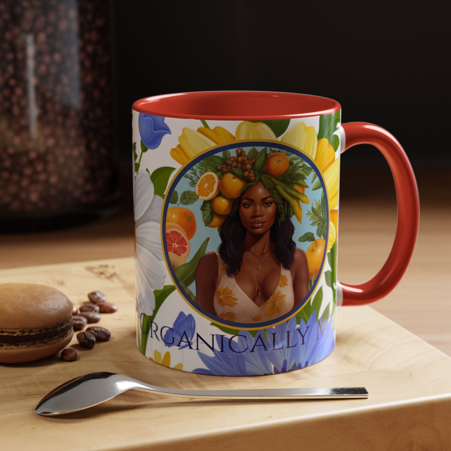 Organically Me Blue & Yellow Daisy Joyce Plant Garden Vegan Ceramic Plant Mug with Black woman (11oz) 8 Color Combos