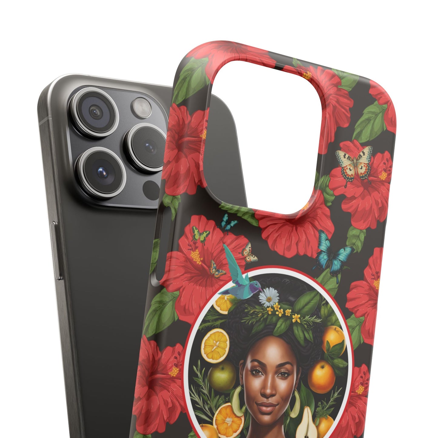 Organically Me Red and White Hibiscus Plant Garden Snap Phone Case with Black Woman, for iPhone and Android