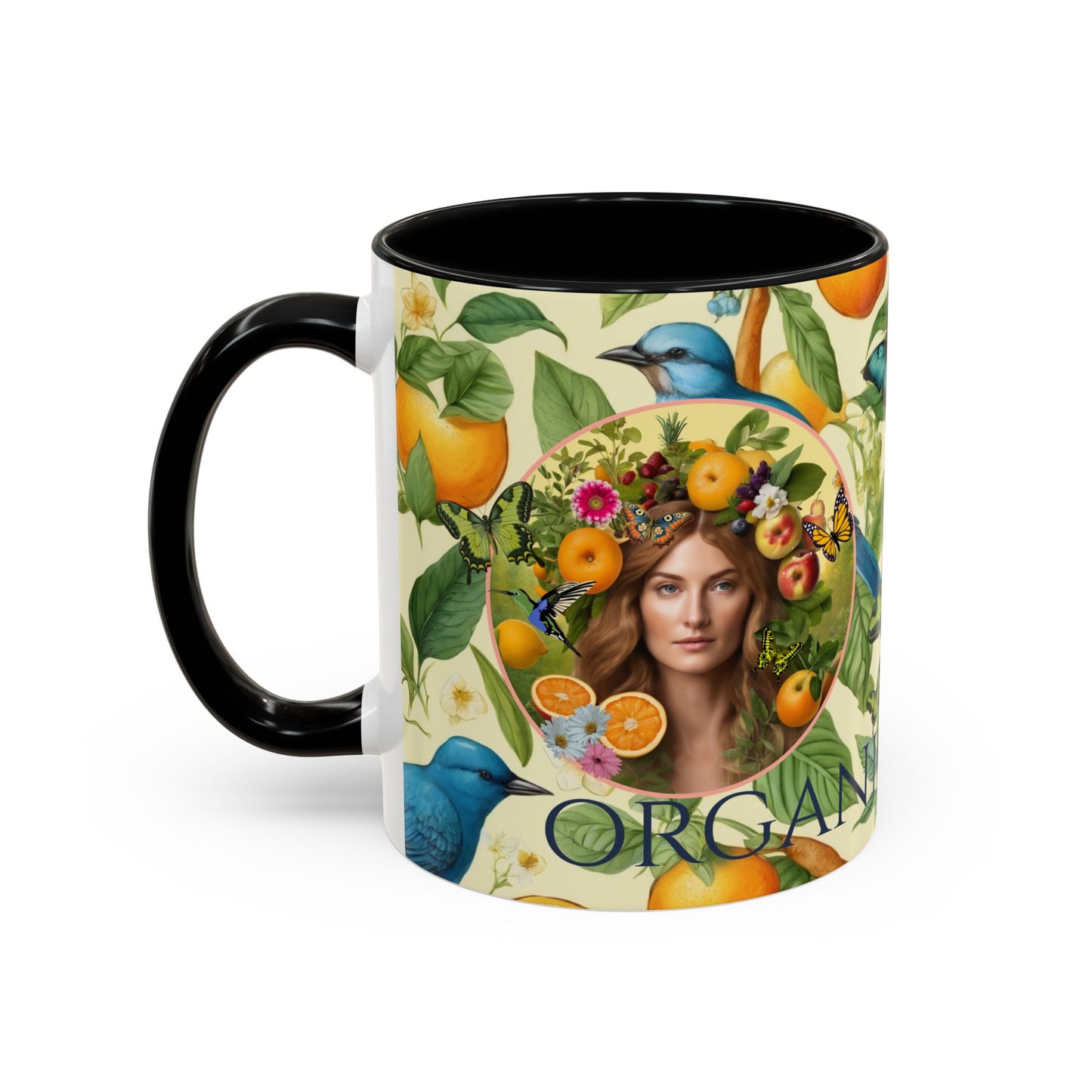 Organically Me A Lemon Bluebird Leda Plant Garden Vegan Ceramic Plant Mug with Black woman (11oz) 8 Color Combos