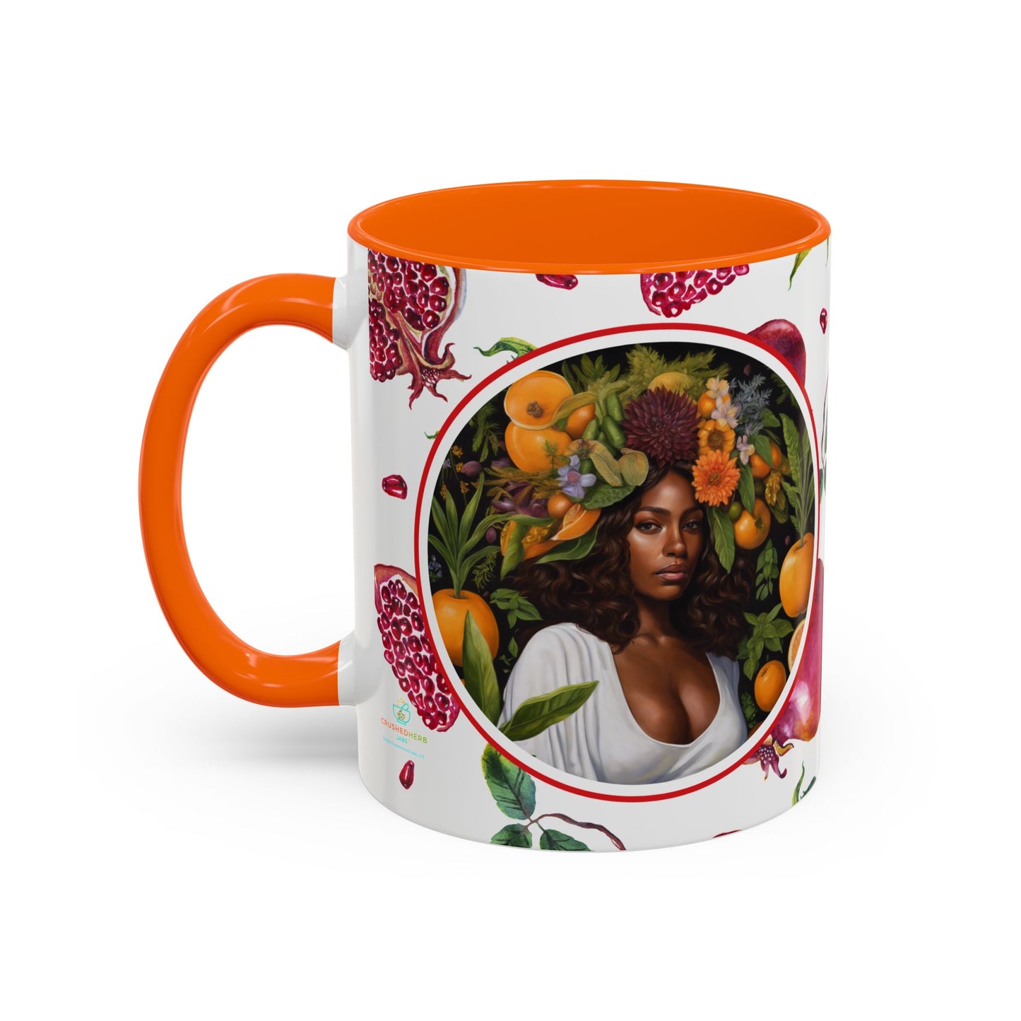 Organically Me Red and White Regina Pomegranate Plant Garden Vegan Ceramic Plant Mug with Black woman (11oz) 8 Color Combos