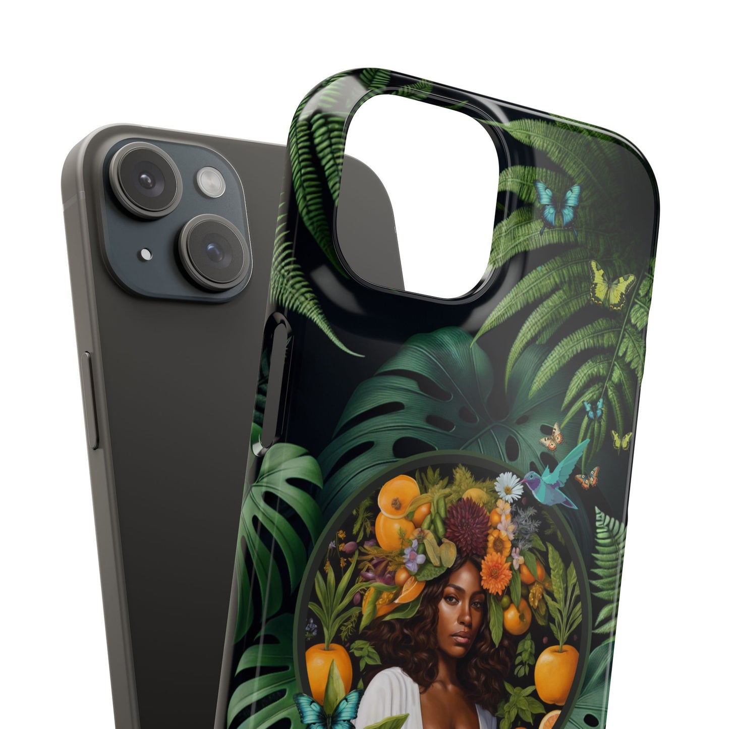 100% Organic A Fern Monstera Plant Garden Snap Phone Case with Black Woman, for iPhone and Android Models