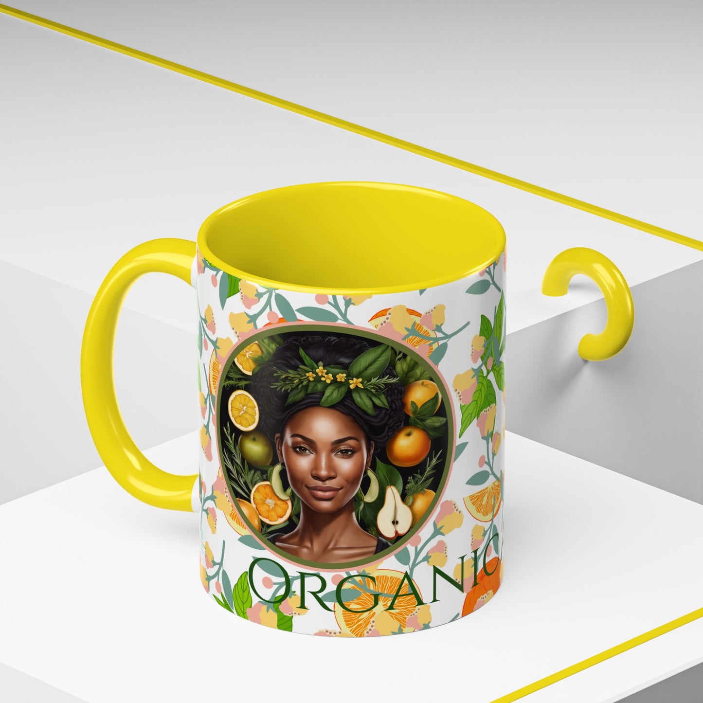 Organically Me Pink and Green Plant Garden Vegan Ceramic Plant Mug with Black woman (11oz) 8 Color Combos