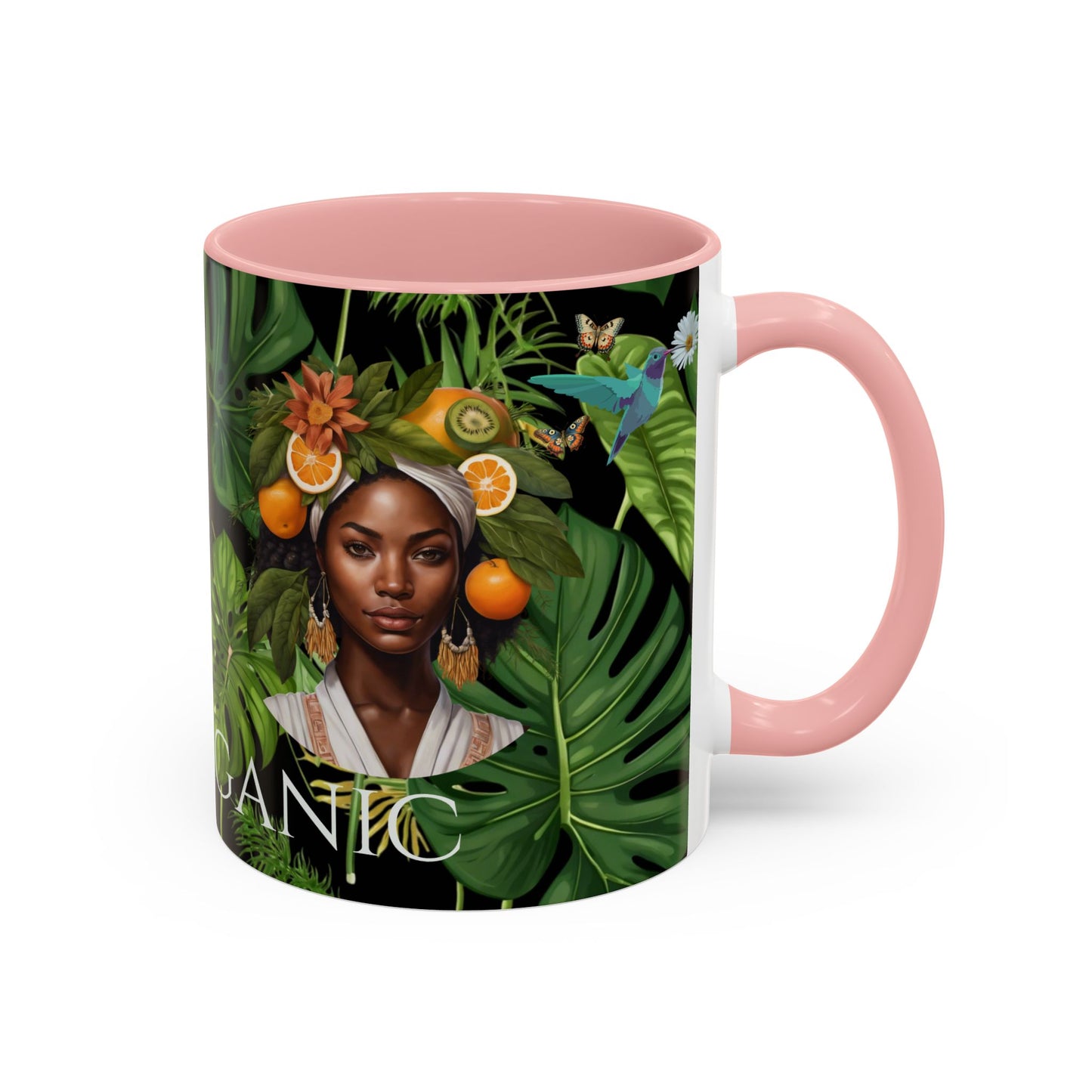 100% Organic Black Jungle Plant Garden Vegan Ceramic Plant Mug with (11oz) 8 Color Combos Double-Side Design