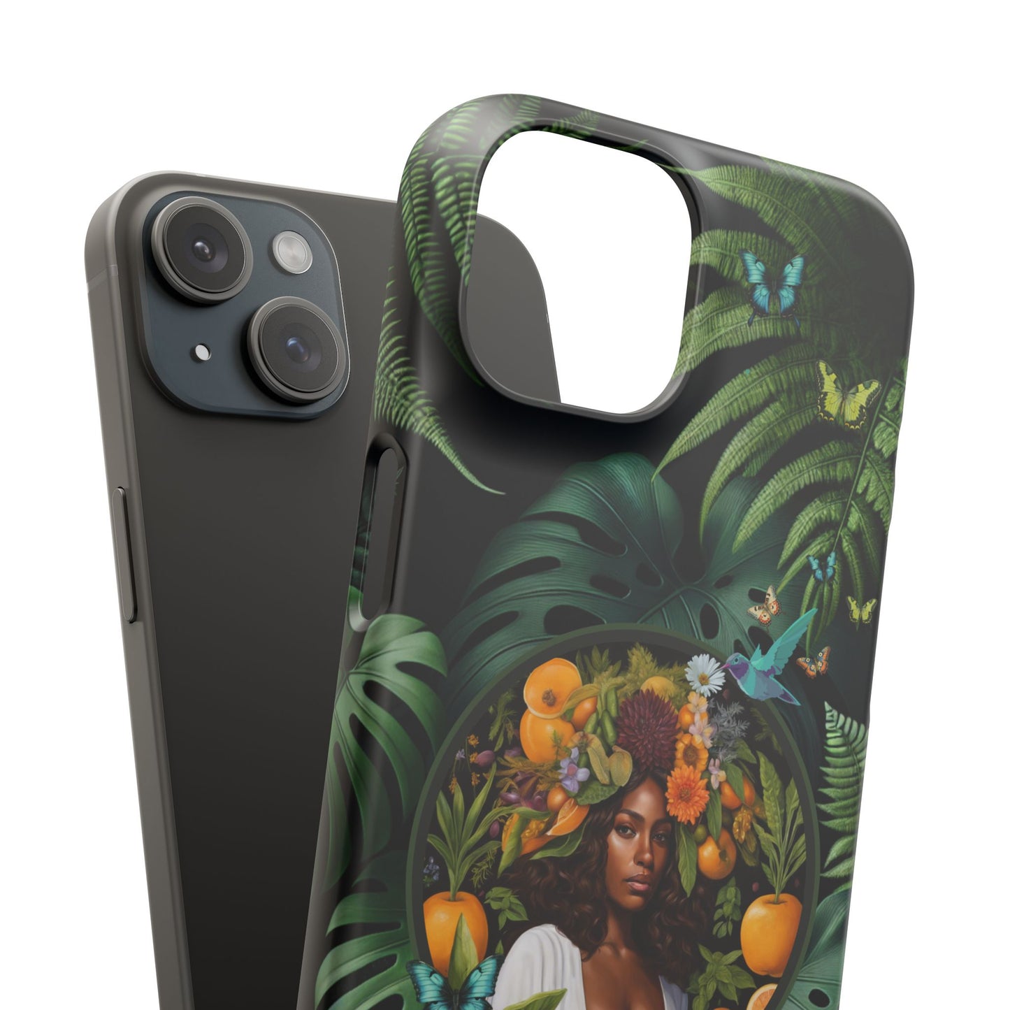 100% Organic A Fern Monstera Plant Garden Snap Phone Case with Black Woman, for iPhone and Android Models