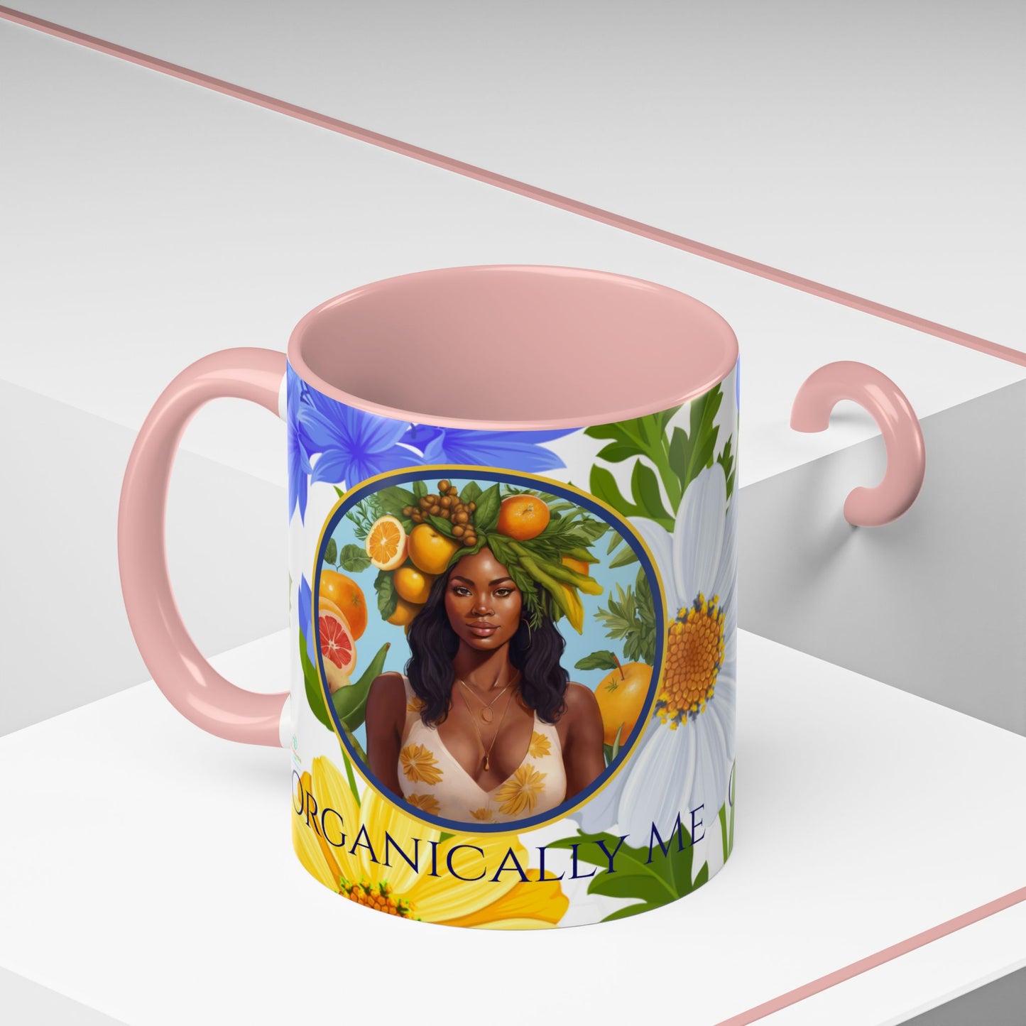 Organically Me Blue & Yellow Daisy Joyce Plant Garden Vegan Ceramic Plant Mug with Black woman (11oz) 8 Color Combos