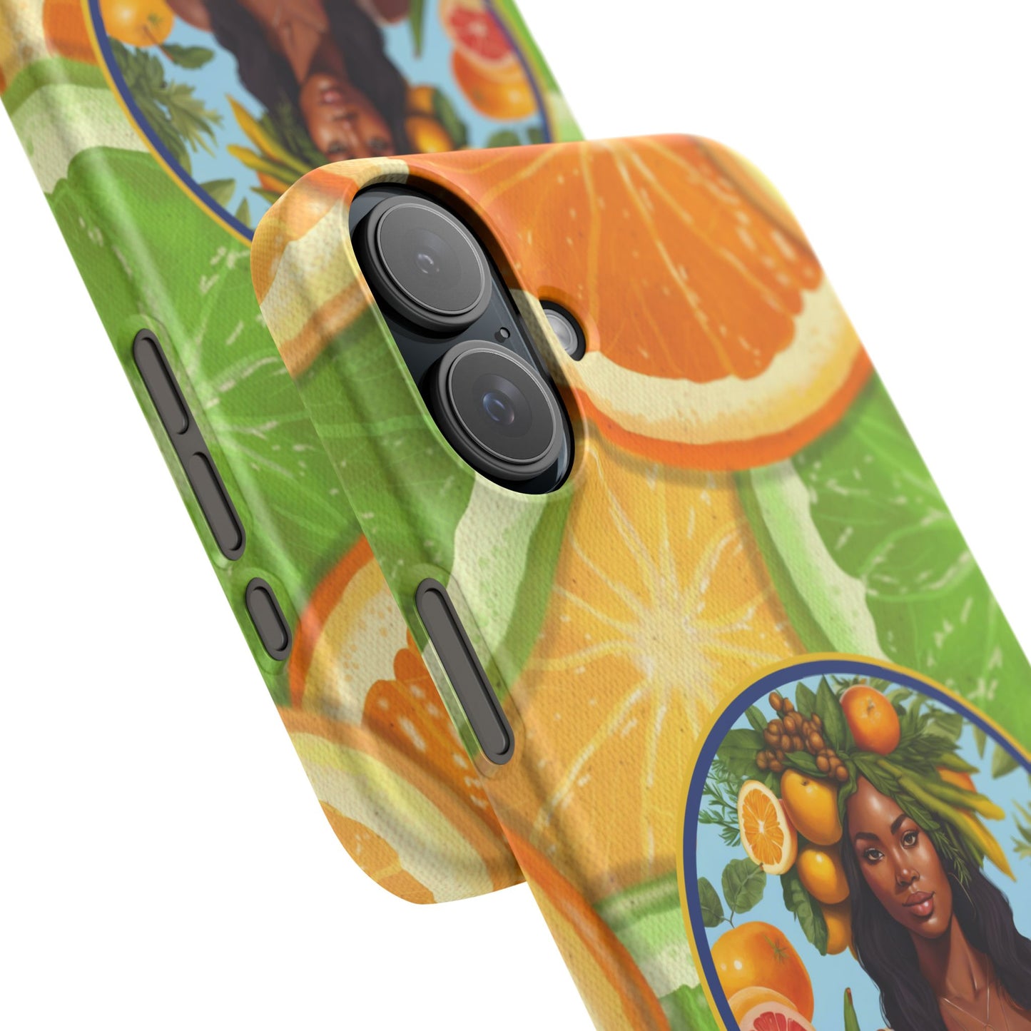 Organically Me Citrus Fruits Garden Snap Phone Case with Black Woman, Veggie Chic for Androids and iPhone models