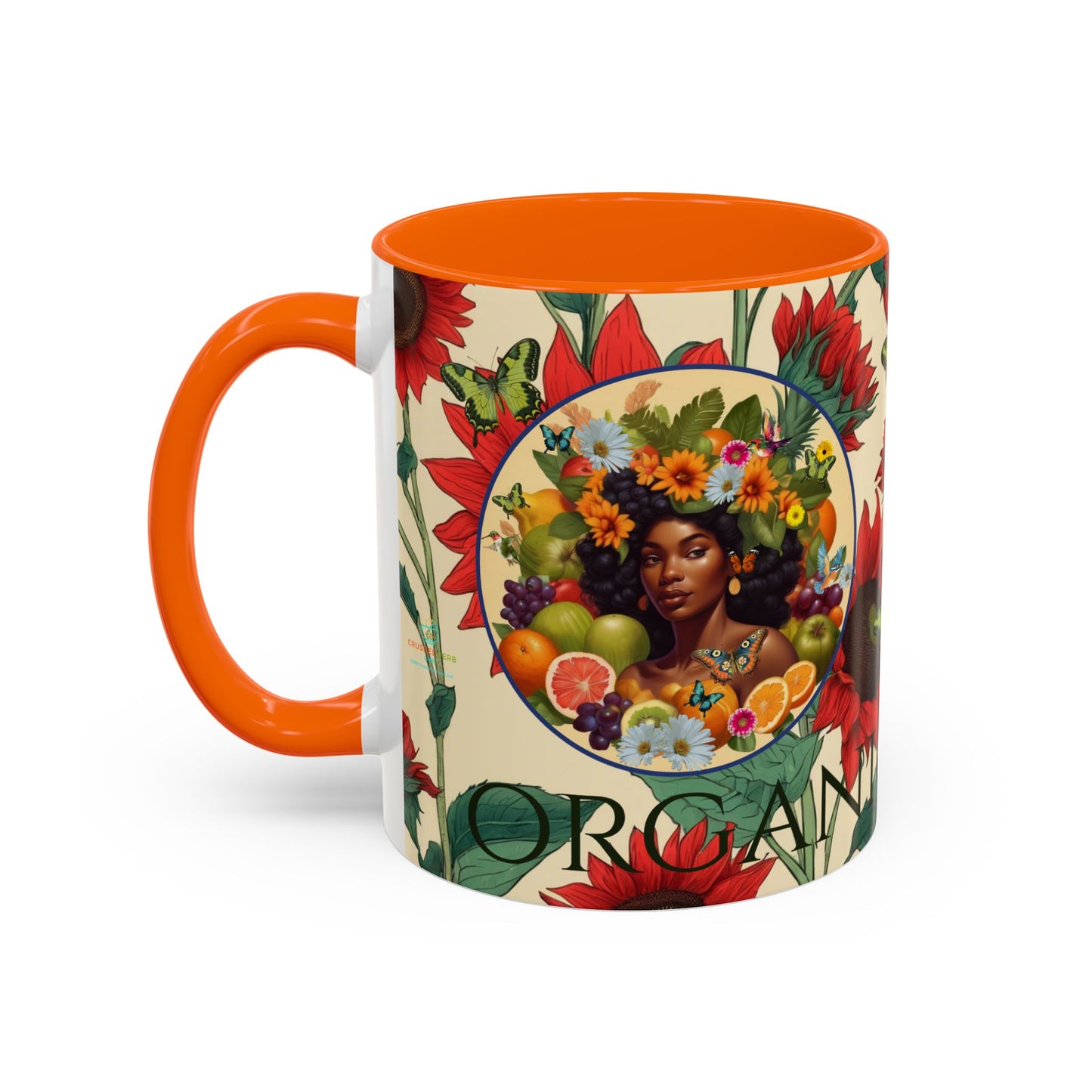Organically Me Sunflower Red Plant Garden Vegan Ceramic Plant Mug with Black woman (11oz) 8 Color Combos