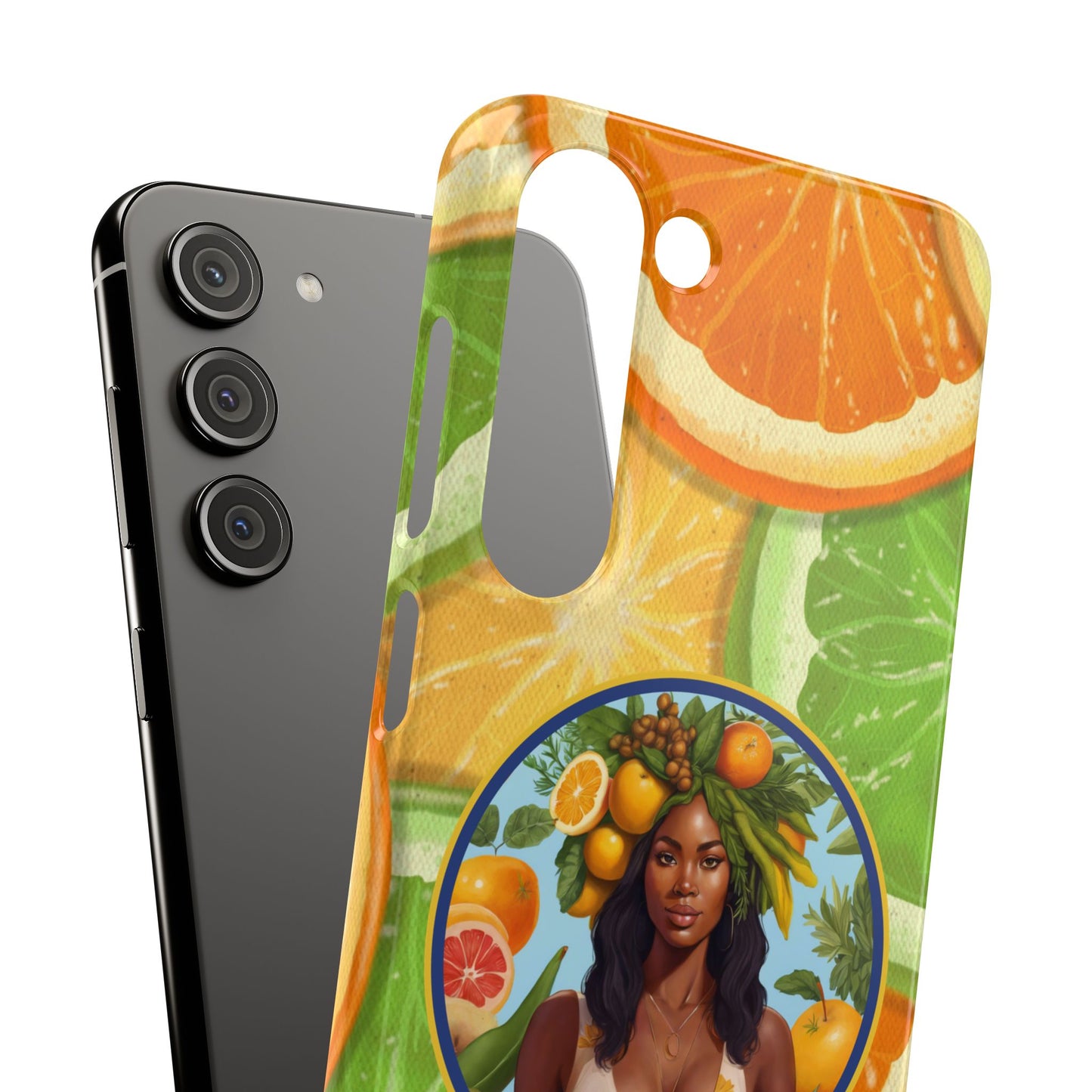 Organically Me Citrus Fruits Garden Snap Phone Case with Black Woman, Veggie Chic for Androids and iPhone models