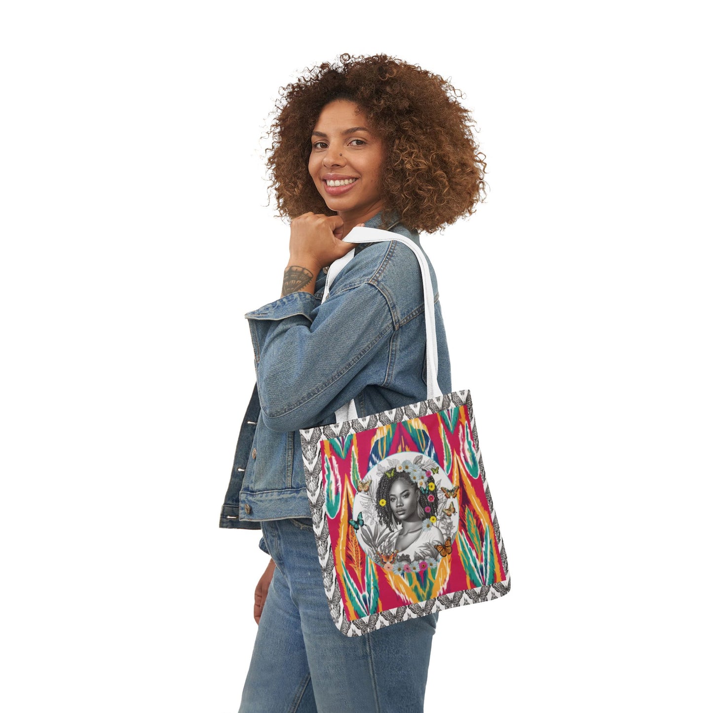 100% Me Ikat Laney Locs Garden-themed 13" tote bag, purse, workout bag, yoga bag with Black Women