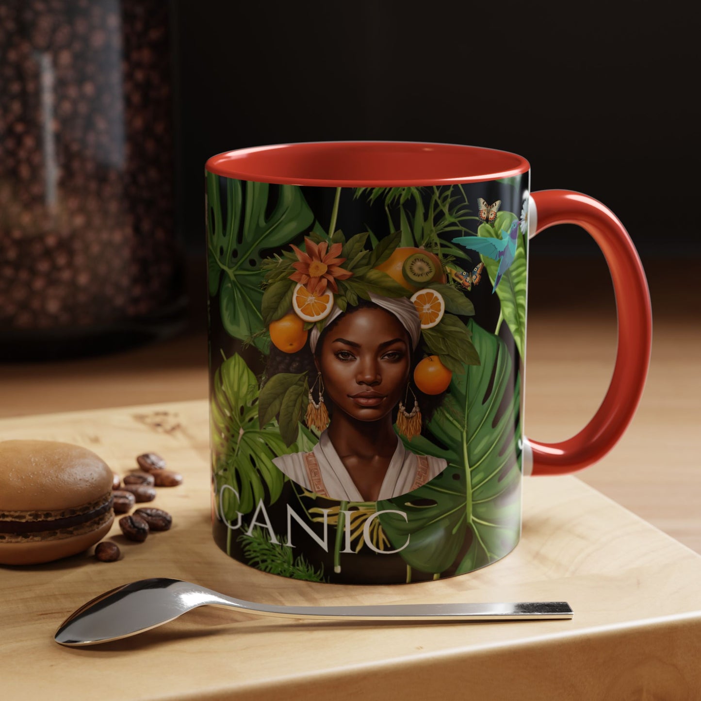 100% Organic Black Jungle Plant Garden Vegan Ceramic Plant Mug with (11oz) 8 Color Combos Double-Side Design