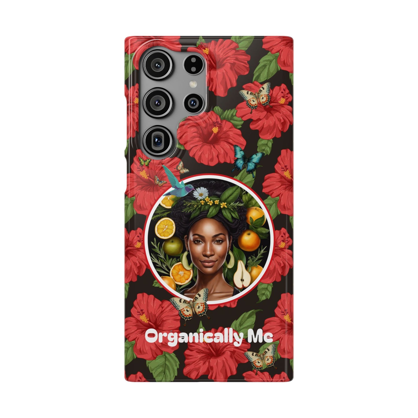 Organically Me Red and White Hibiscus Plant Garden Snap Phone Case with Black Woman, for iPhone and Android