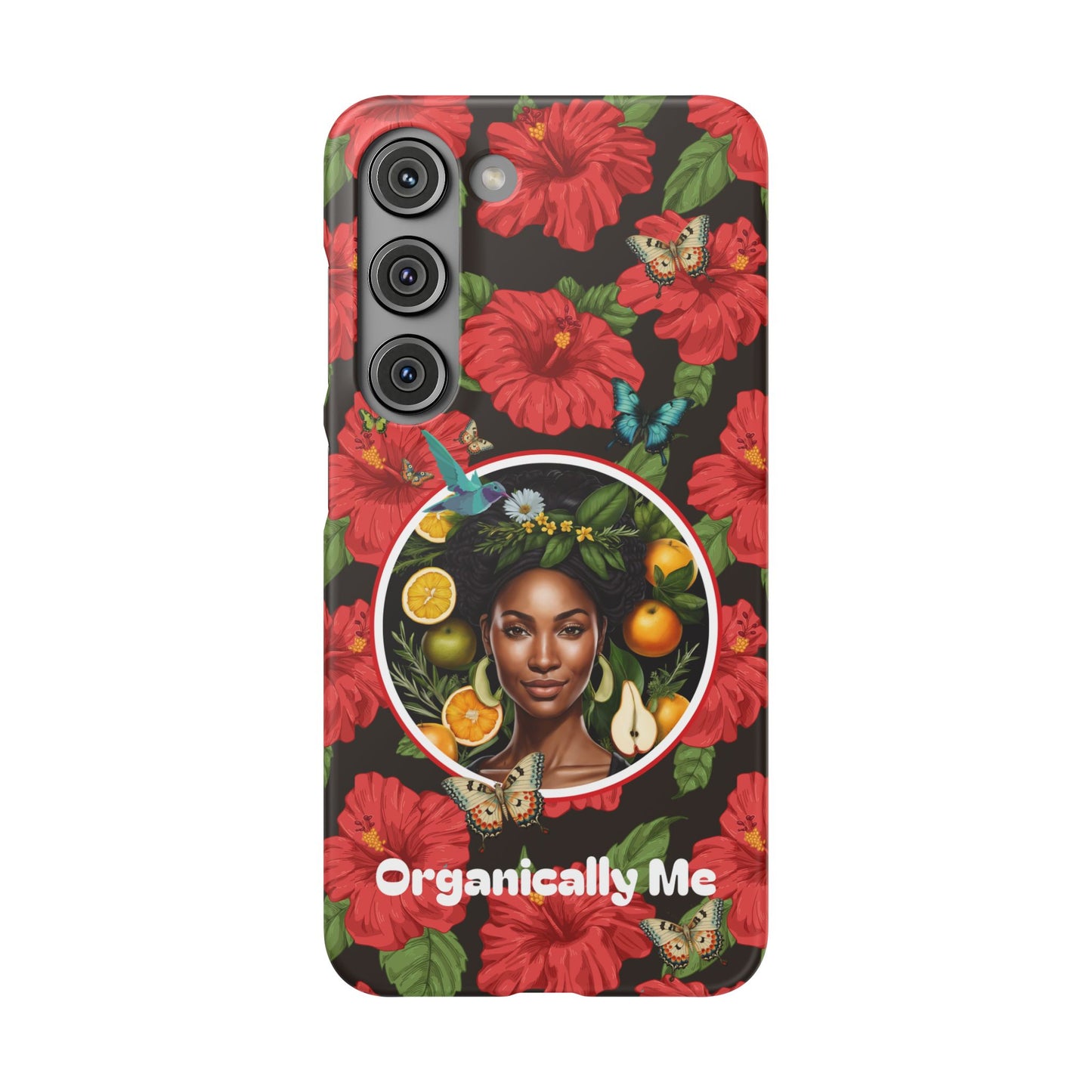 Organically Me Red and White Hibiscus Plant Garden Snap Phone Case with Black Woman, for iPhone and Android