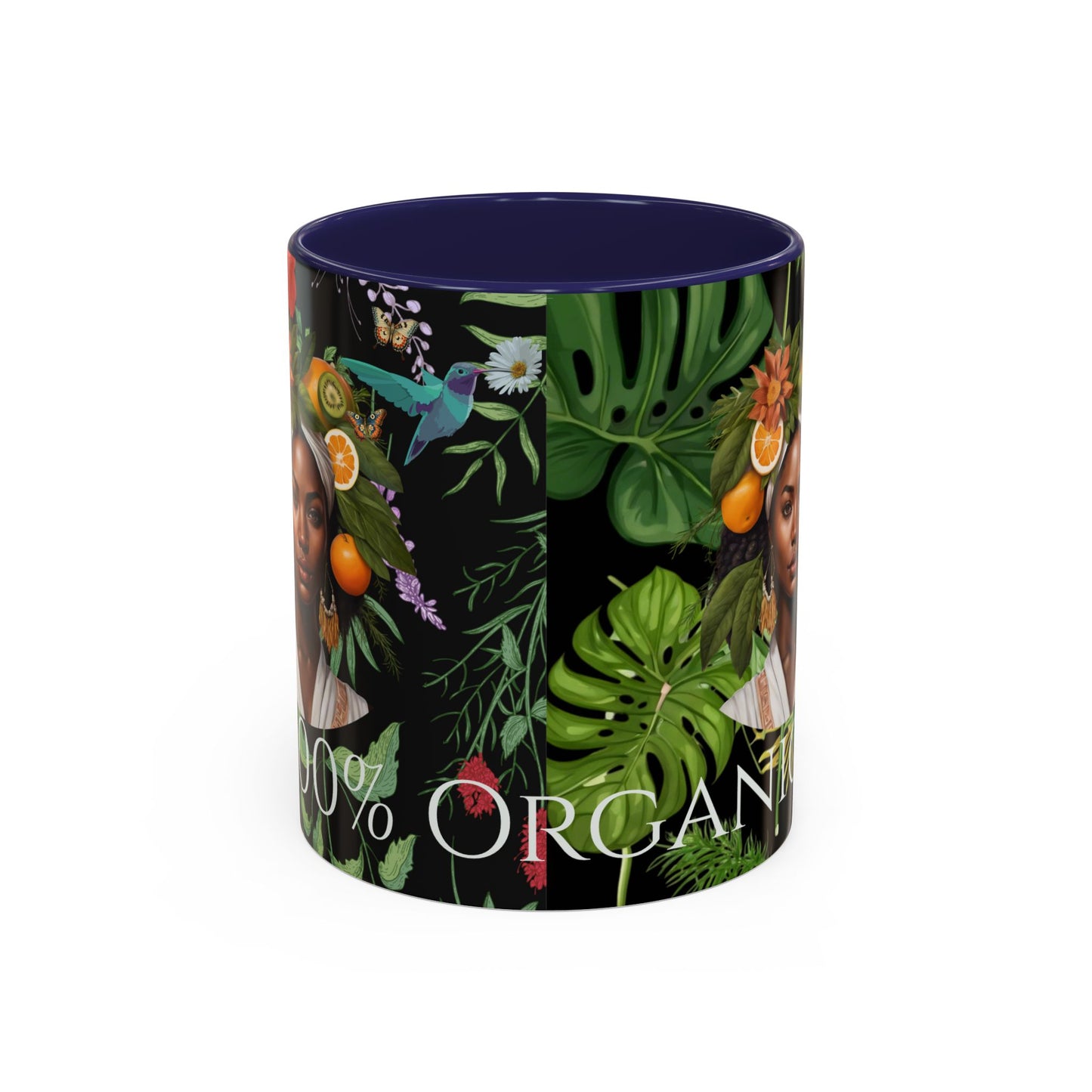 100% Organic Black Jungle Plant Garden Vegan Ceramic Plant Mug with (11oz) 8 Color Combos Double-Side Design