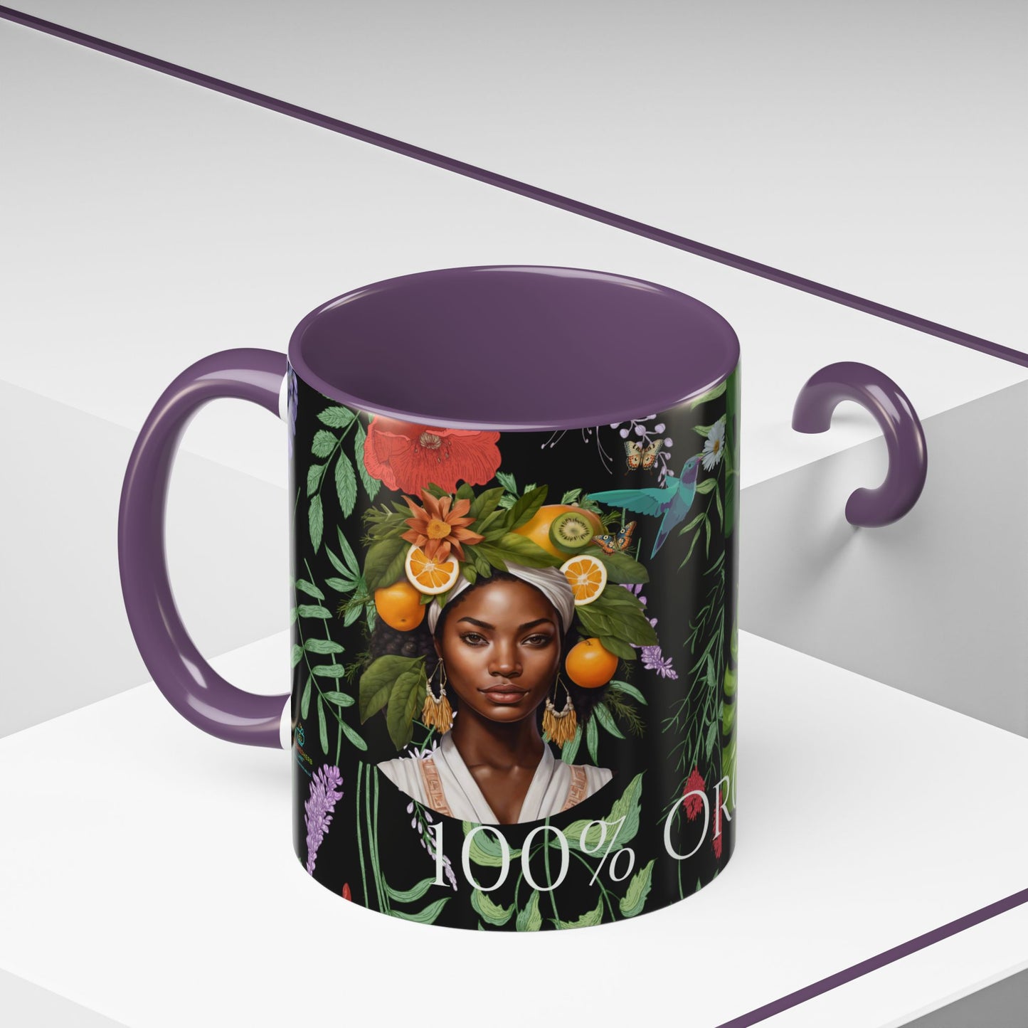 100% Organic Black Jungle Plant Garden Vegan Ceramic Plant Mug with (11oz) 8 Color Combos Double-Side Design