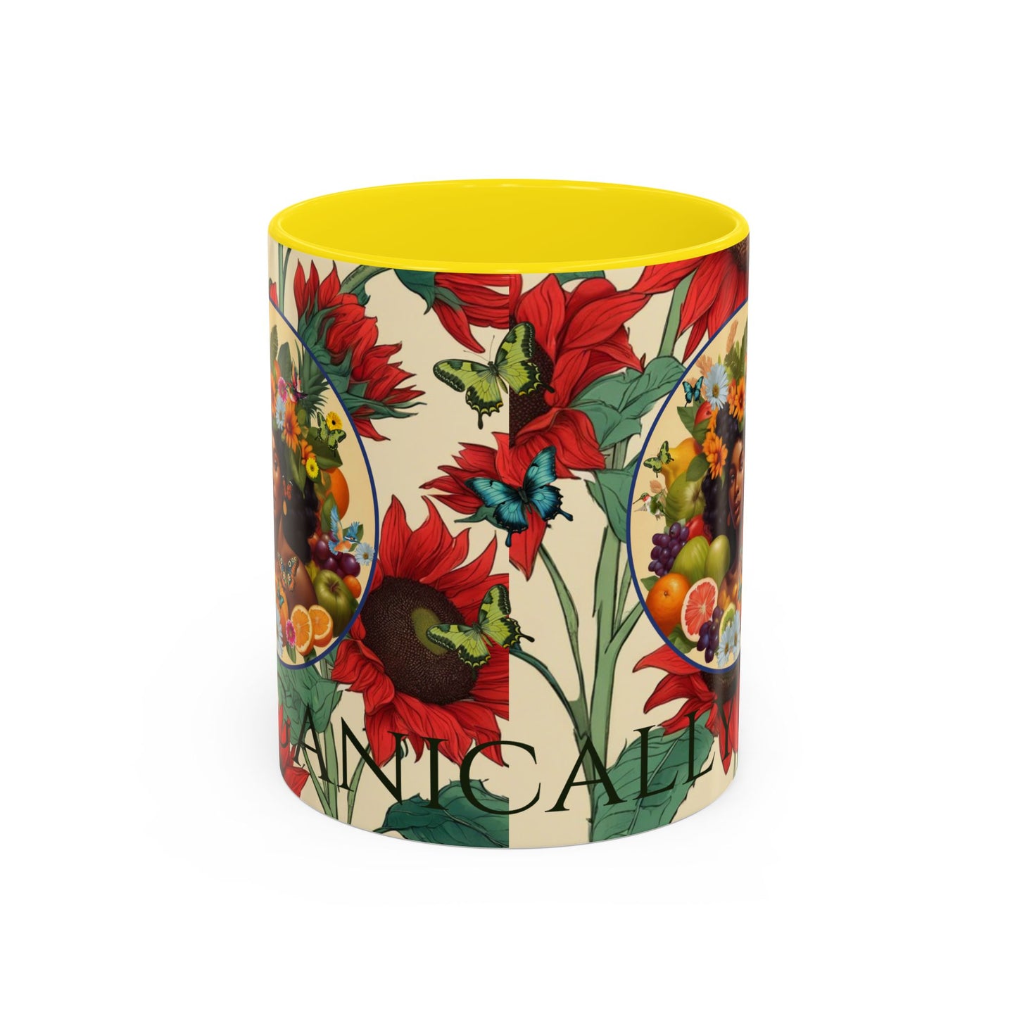 Organically Me Sunflower Red Plant Garden Vegan Ceramic Plant Mug with Black woman (11oz) 8 Color Combos