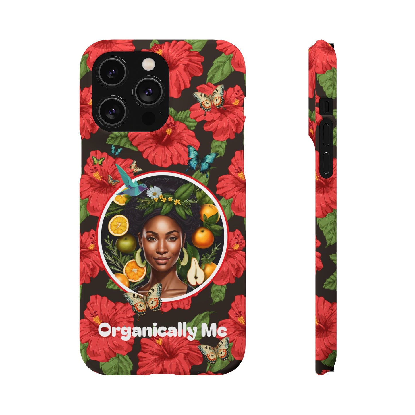 Organically Me Red and White Hibiscus Plant Garden Snap Phone Case with Black Woman, for iPhone and Android