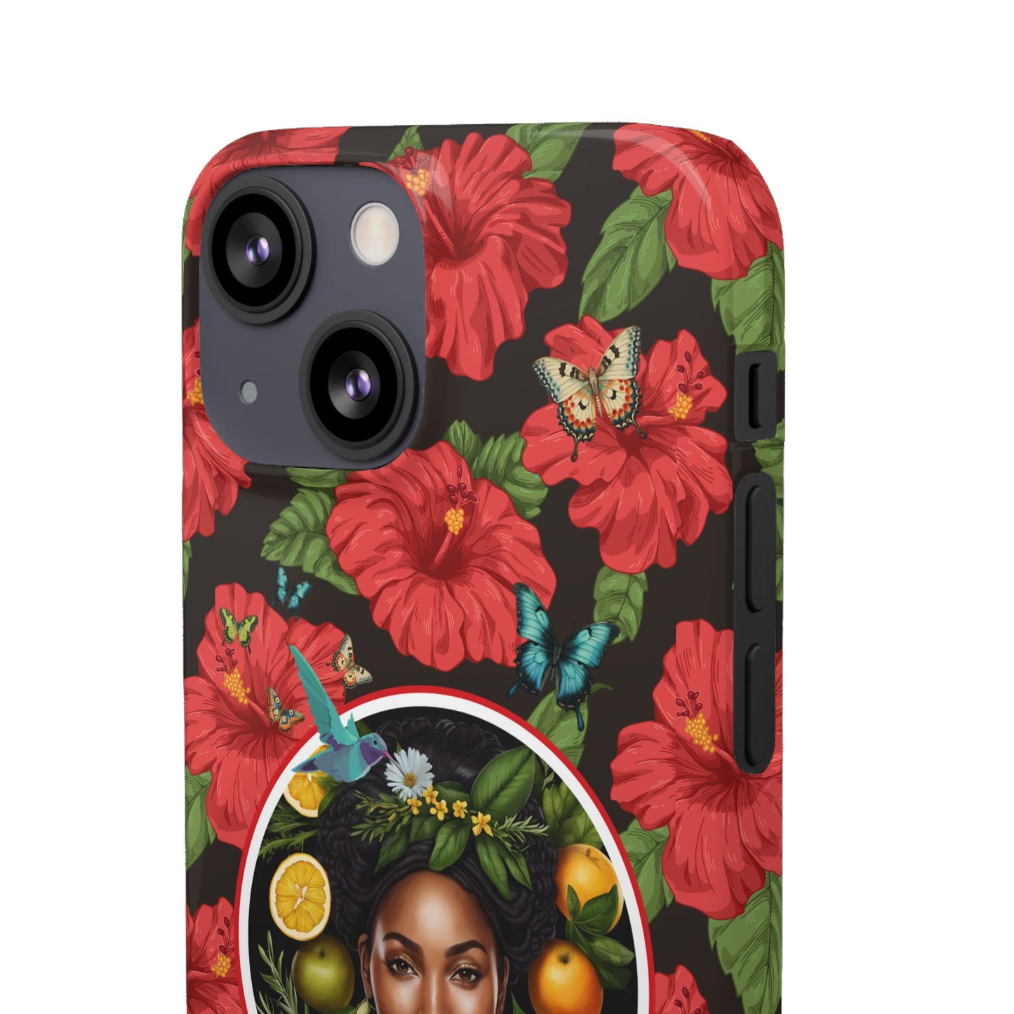Organically Me Red and White Hibiscus Plant Garden Snap Phone Case with Black Woman, for iPhone and Android
