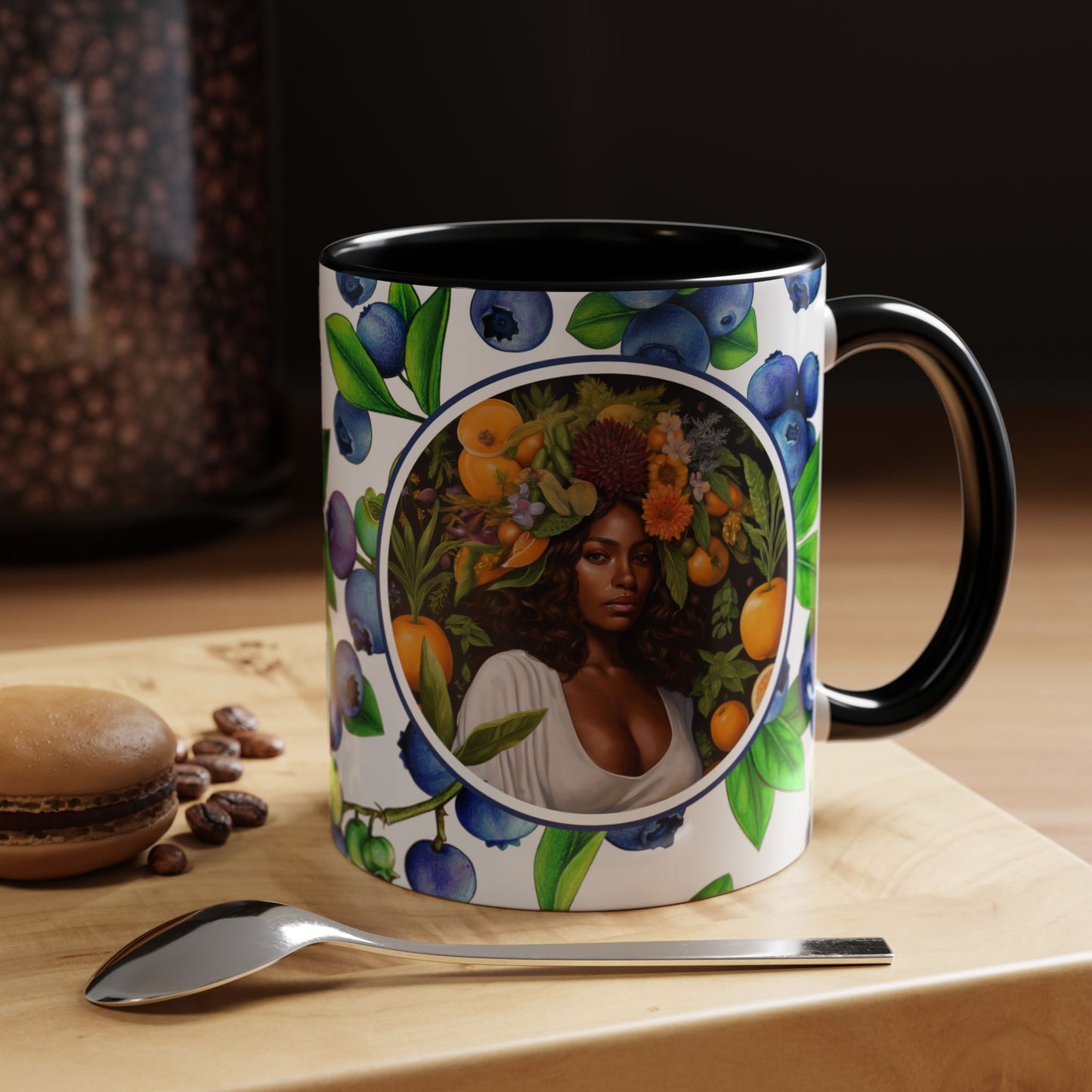 Organically Me Blueberry Plant Garden Vegan Ceramic Plant Mug with Black woman (11oz) 8 Color Combos