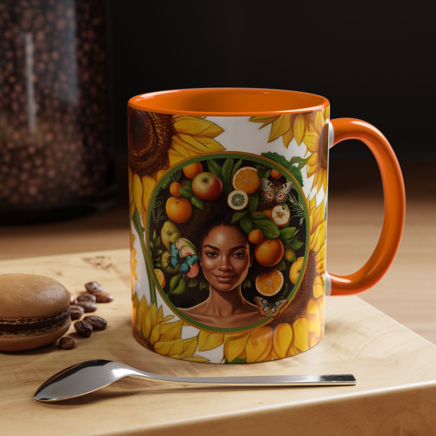 Organically Me Sunflower Plant Garden Vegan Ceramic Plant Mug with Black woman (11oz) 8 Color Combos