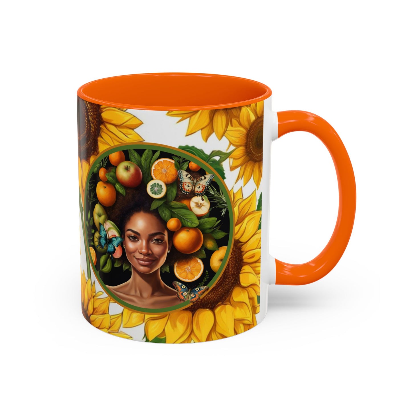 Organically Me Sunflower Plant Garden Vegan Ceramic Plant Mug with Black woman (11oz) 8 Color Combos